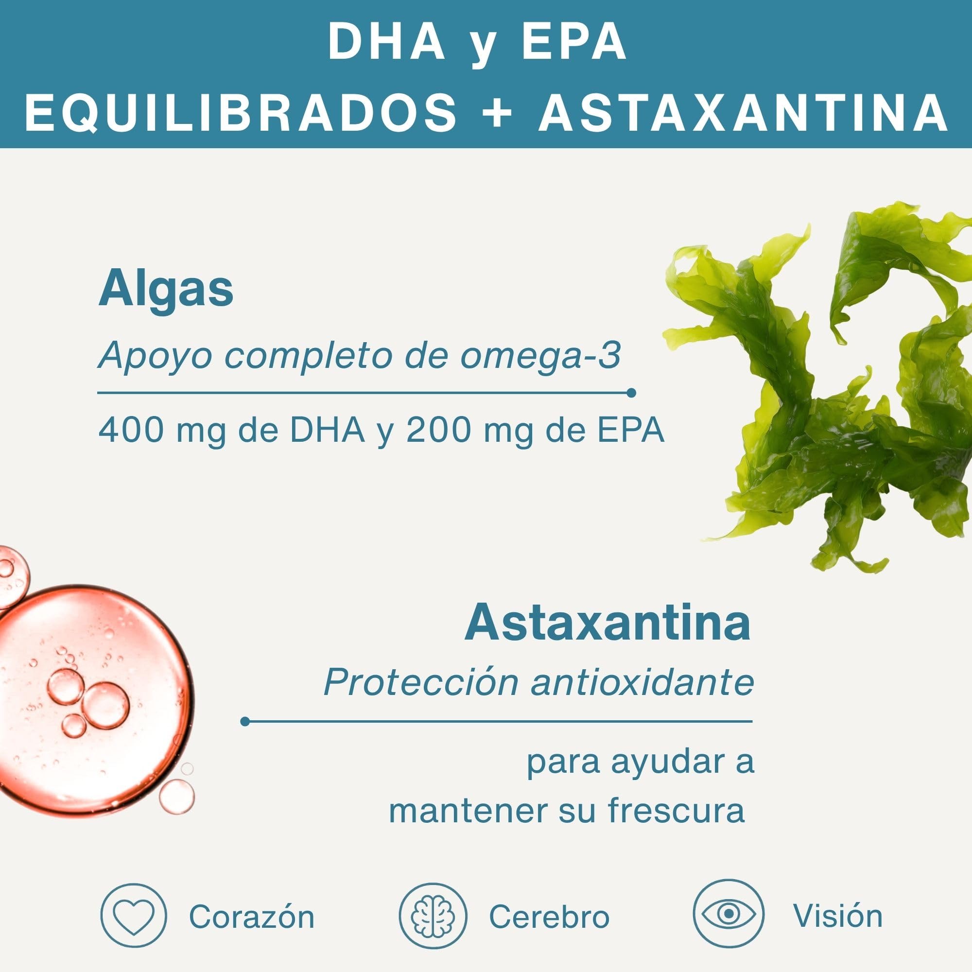 Omega 3 Vegano, Aceite de Algas & Astaxantina, 1344 mg Omega 3 Certificado, 180 Cápsulas Blandas, (DHA 400 mg + EPA 600 mg), Ingredientes Puros, Softgels fáciles de tragar, de Igennus