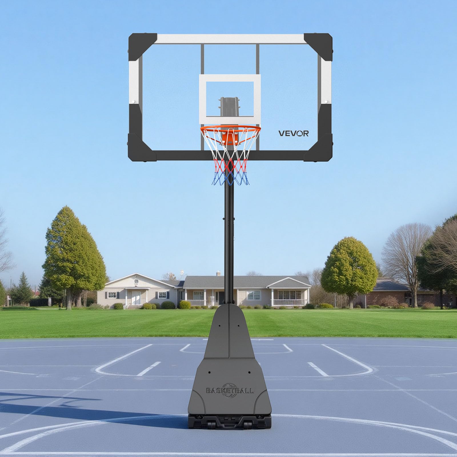 VEVOR Panier de Basket-Ball sur Pied Portable, But de Basketball Mobile, Système de Cerceau, Filet et Panneau en PC de 110 cm pour Basket, Hauteur Réglable 2,45-3,05 m, pour Extérieur Intérieur