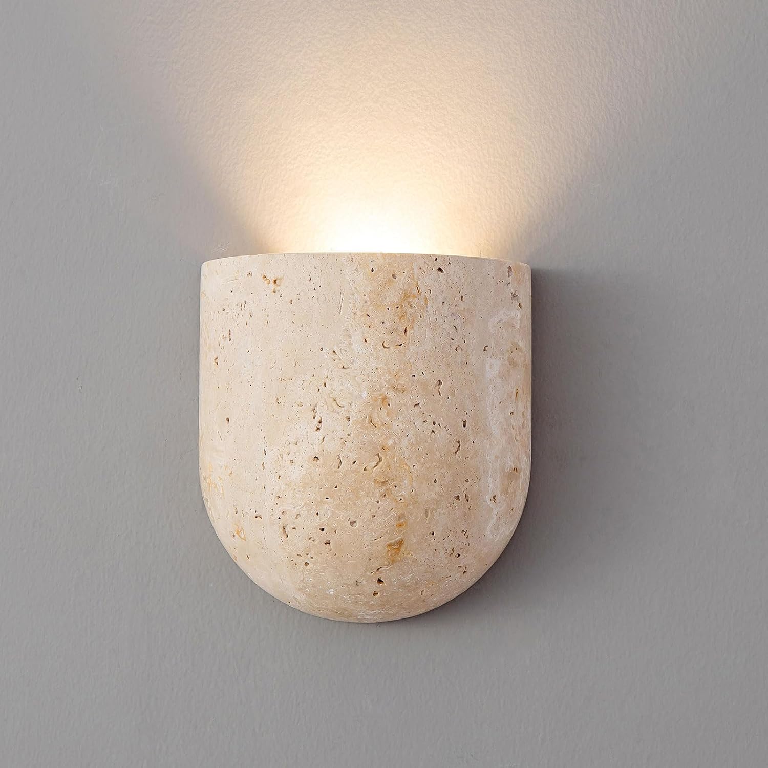 Natural Travertine Wall Sconce, Modern Stone Wall Lamp with G9 5W LED Bulb, 3000K Warm White Minimalist Wall Light Fixture for Bedroom, Bathroom, Living Room, Hallway, Stairwell