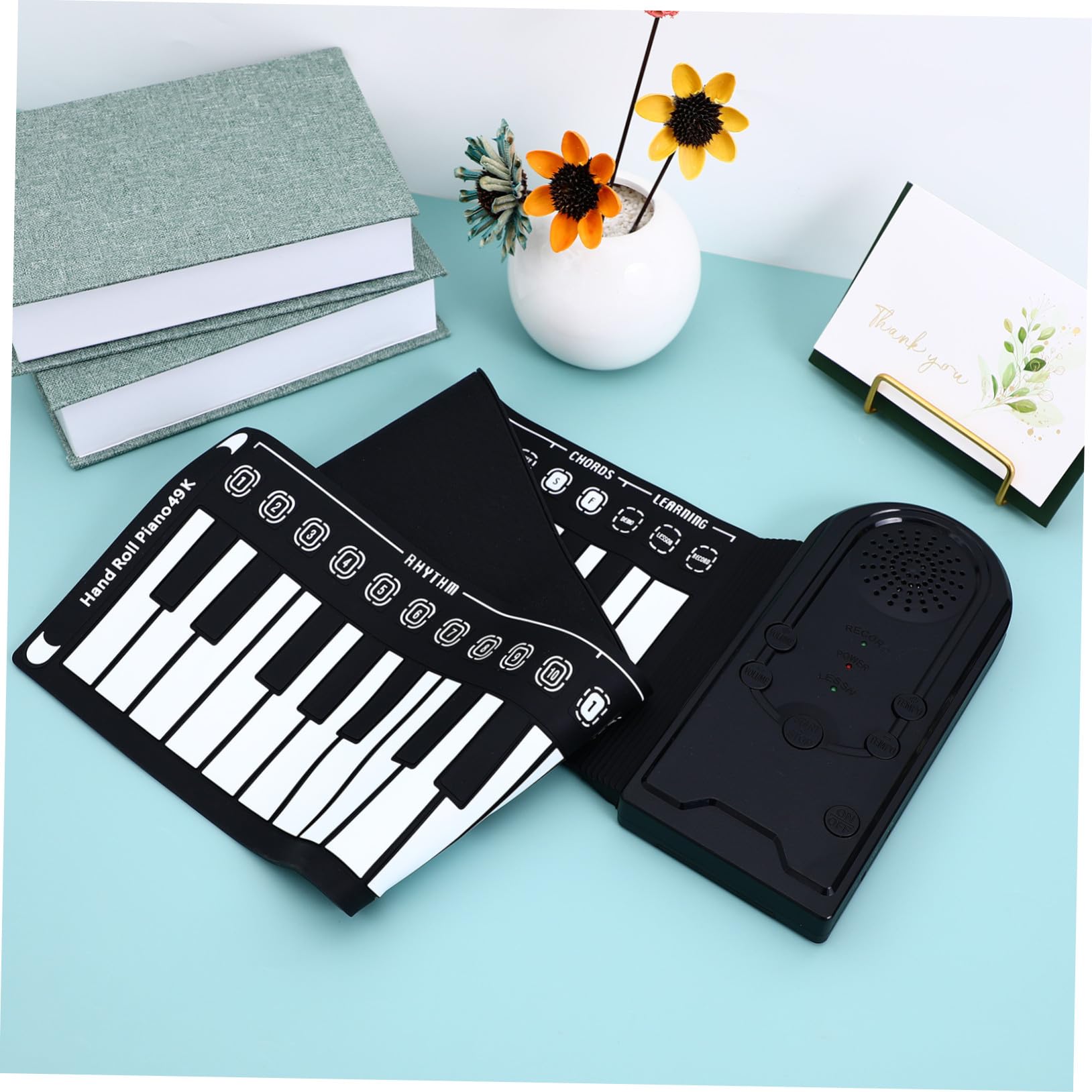 Pianoforte Arrotolabile 49 Tasti, Tastiera Elettronica Portatile | Nero in Silicone, Altoparlante Integrato e Registrazione/riproduzione, Cavo USB Dc 6v e 3 Pile Aa Escluse