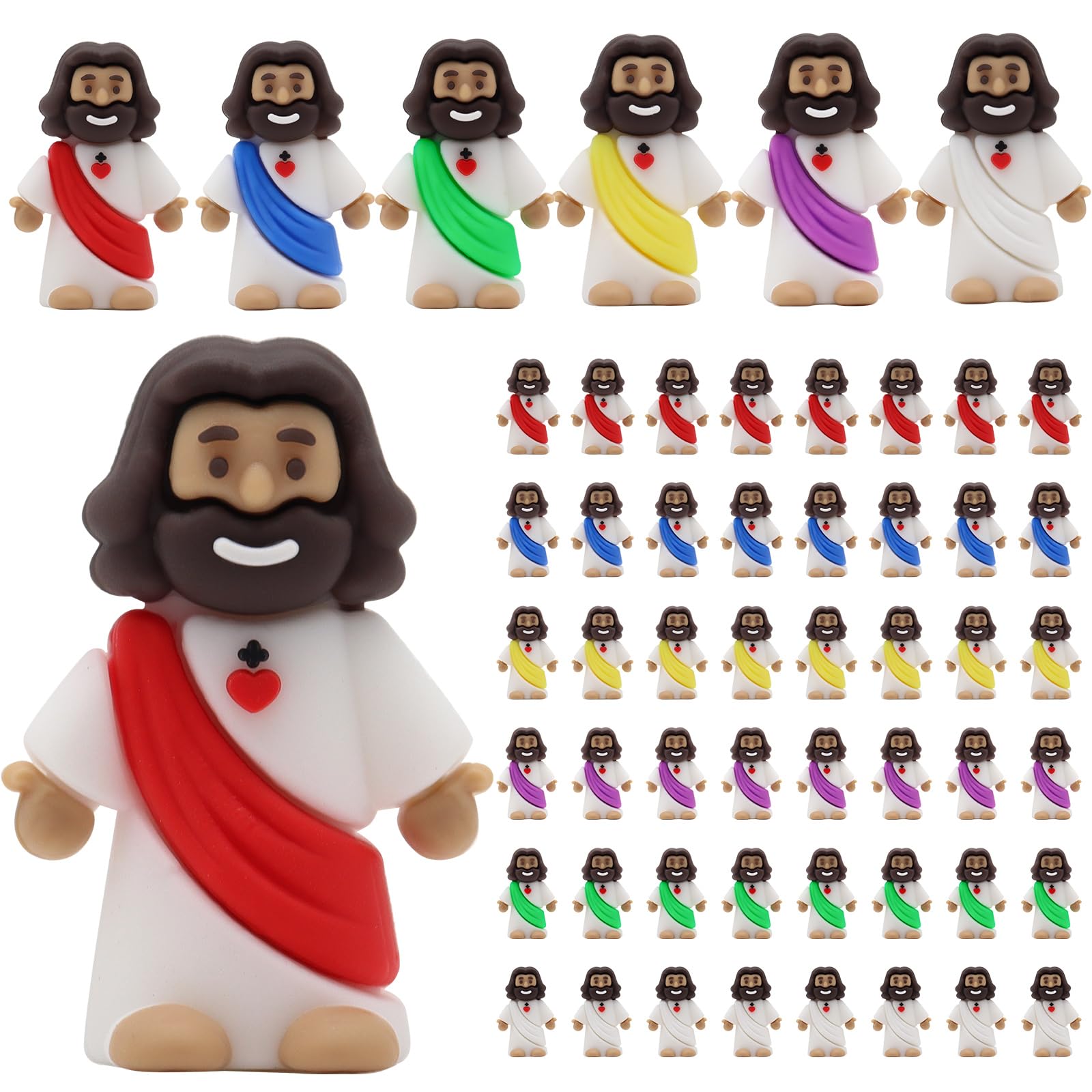 Owurha 50 Pcs Brown Jesus Figures Mini Jesus Figurines in Bluk Tiny Small Brown Jesus Figure Jesus for Hide and Seek, Religious Party Favors, Sunday