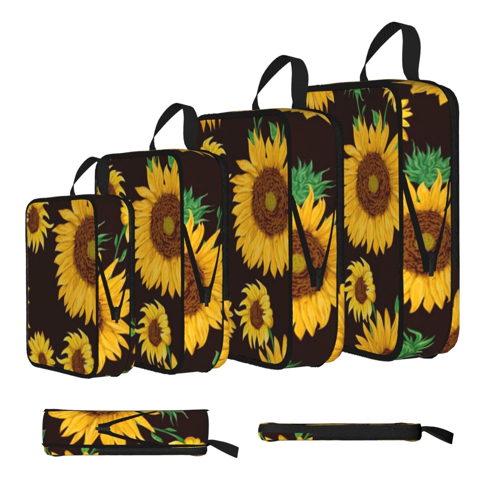 Beautiful Sunflower Print Compression Packing Cubes 4-Piece Set With Multi- Compartment Travel Bag, Waterproof Suitcase Organiser Bags