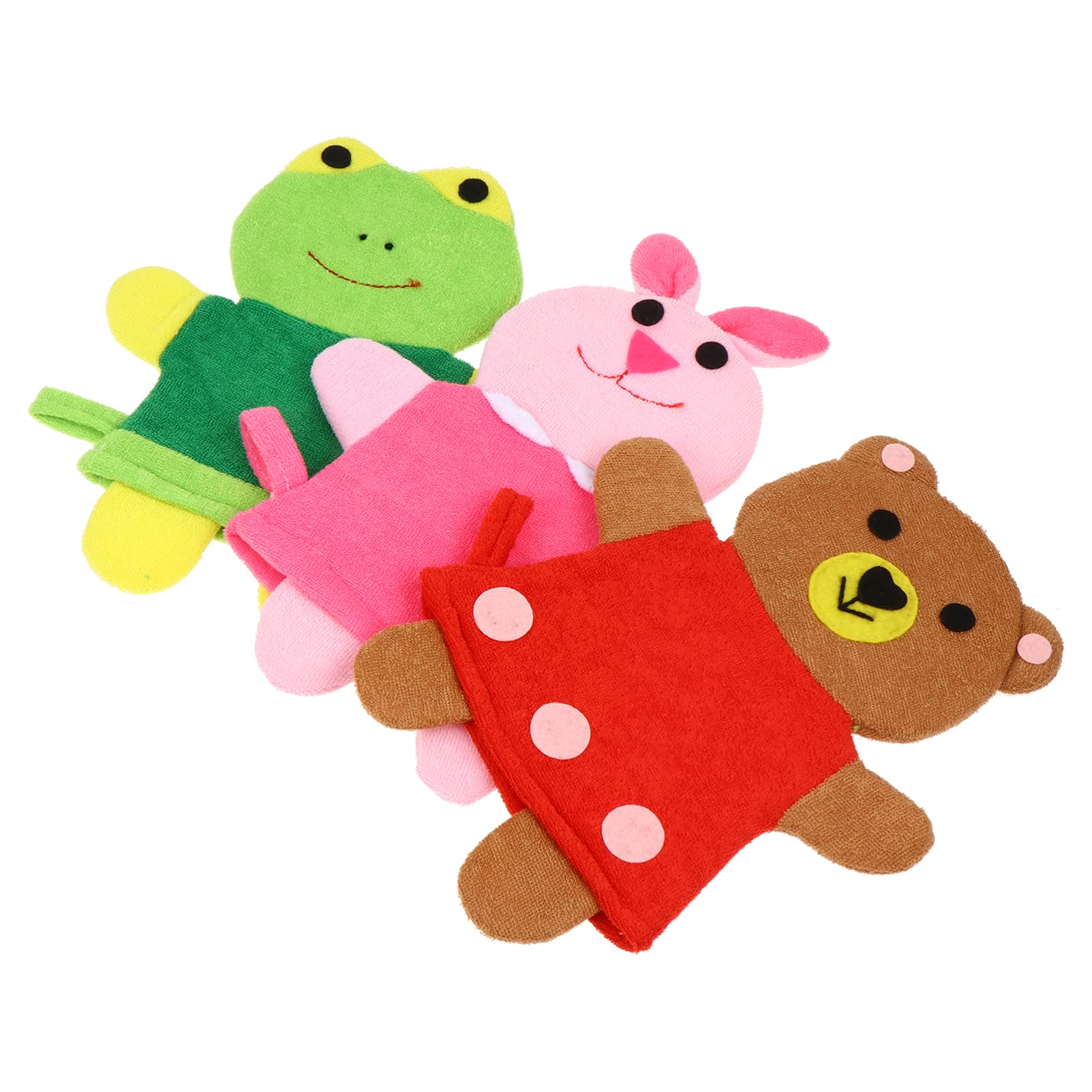 LALAFINA 3pcs Kids Bath Mitts with Cartoon Design for Baby and Toddler, Stronger Cleaning Ability and Comfortable Grip, Soft Sponge and Fiber Cloth, for Bathing and Shower Use