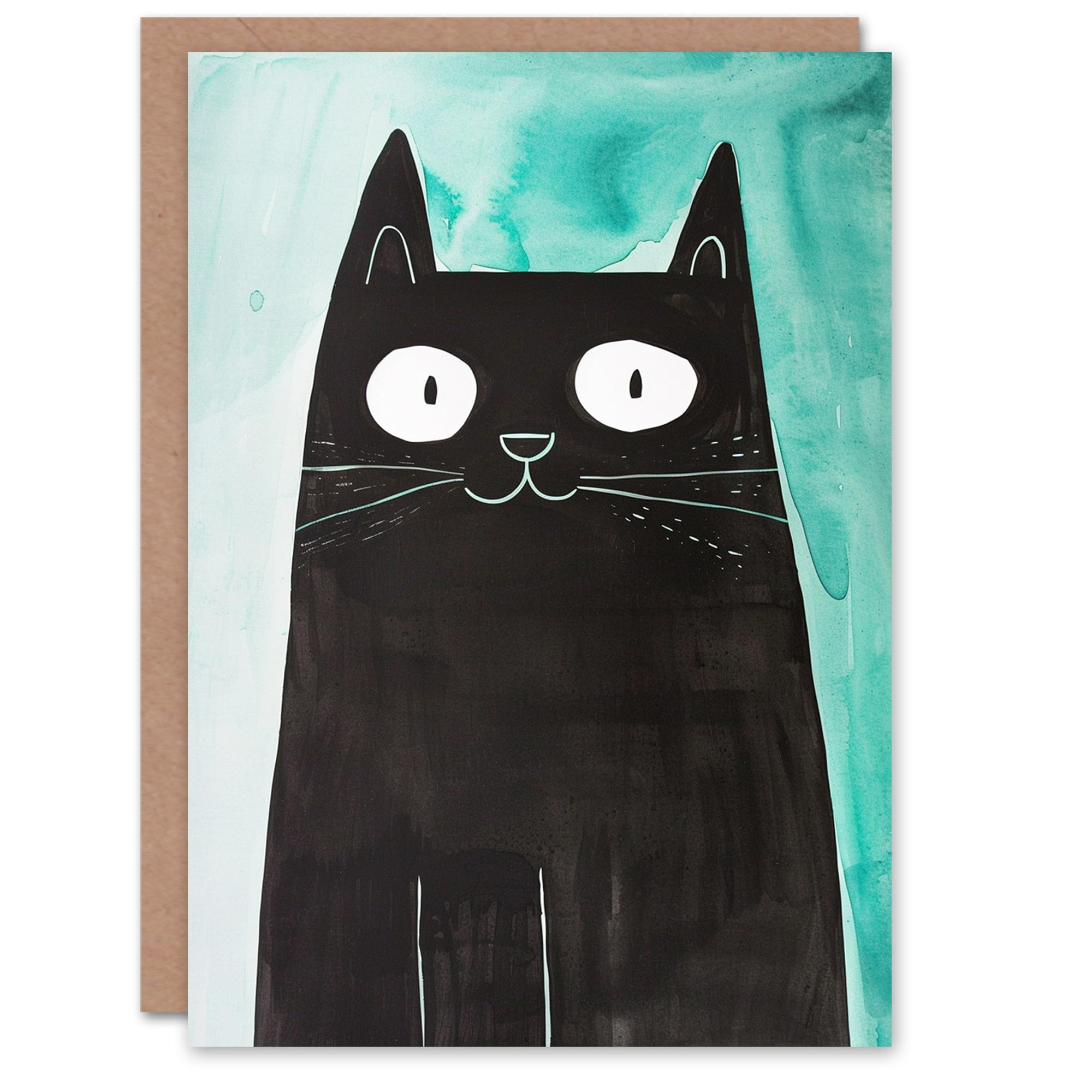 Artery8 Black Cat Lover Cute Watercolour Cartoon Animal Blank For Him Or Her Art Birthday Card