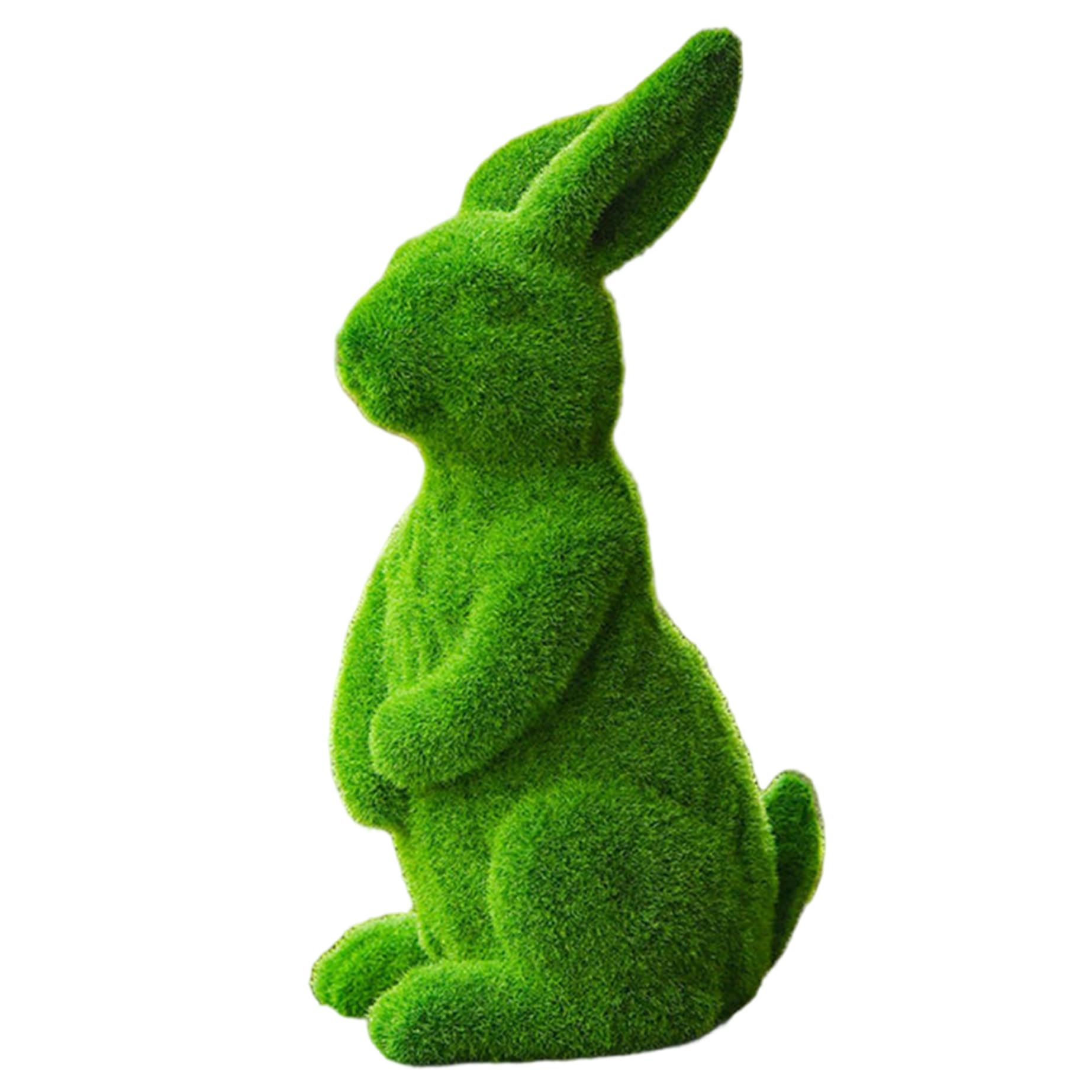 CAKEEYUM Easter Bunny 13in Flocked Mossy Garden Statue Resin Rabbit Decor for Outdoor Easter and Spring Lawn Ornament Green