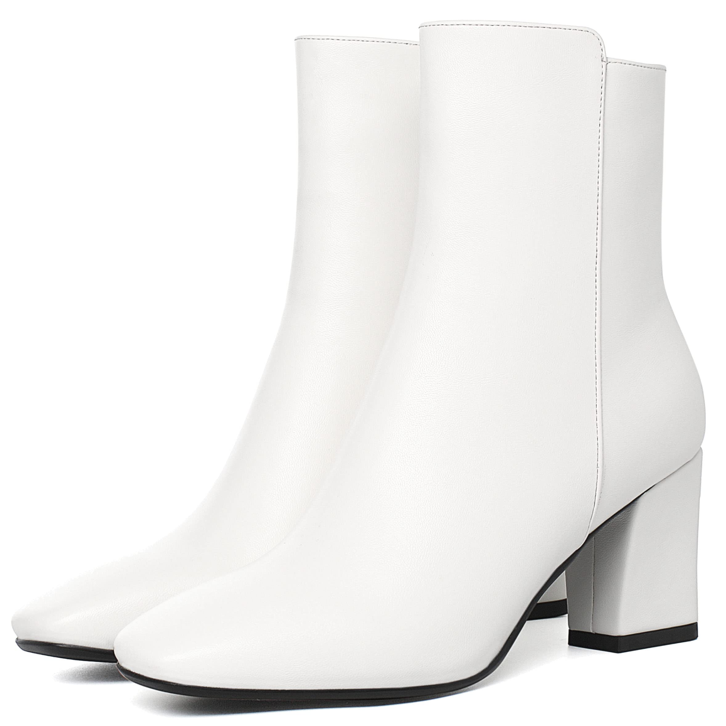 CaradiseWomens High Chunky Heeled Boots Zip Up Square Toe Ankle Booties