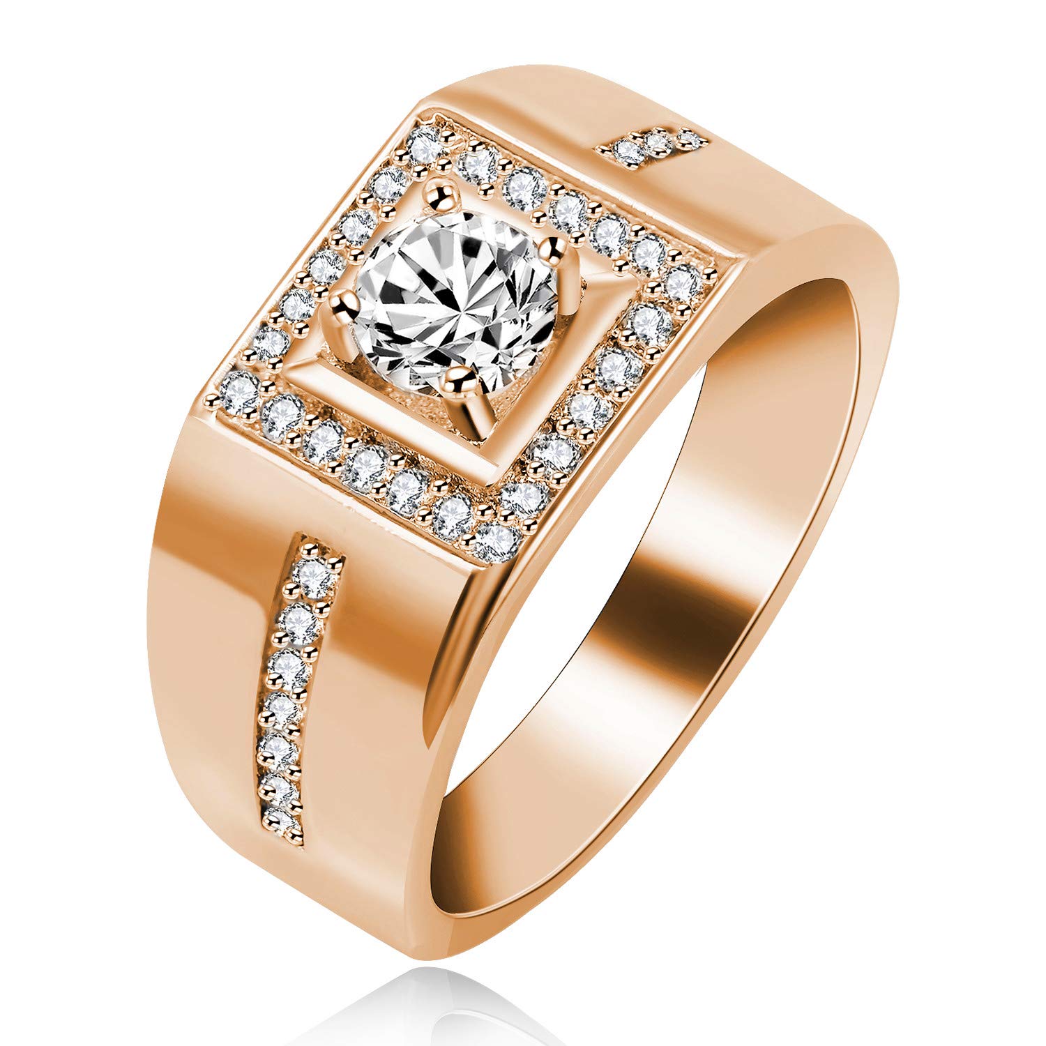 Uloveido Alianza cuadrada para hombre Anillo de compromiso chapado en oro rosa/platino con circonitas cúbicas Comfort Fit KR201