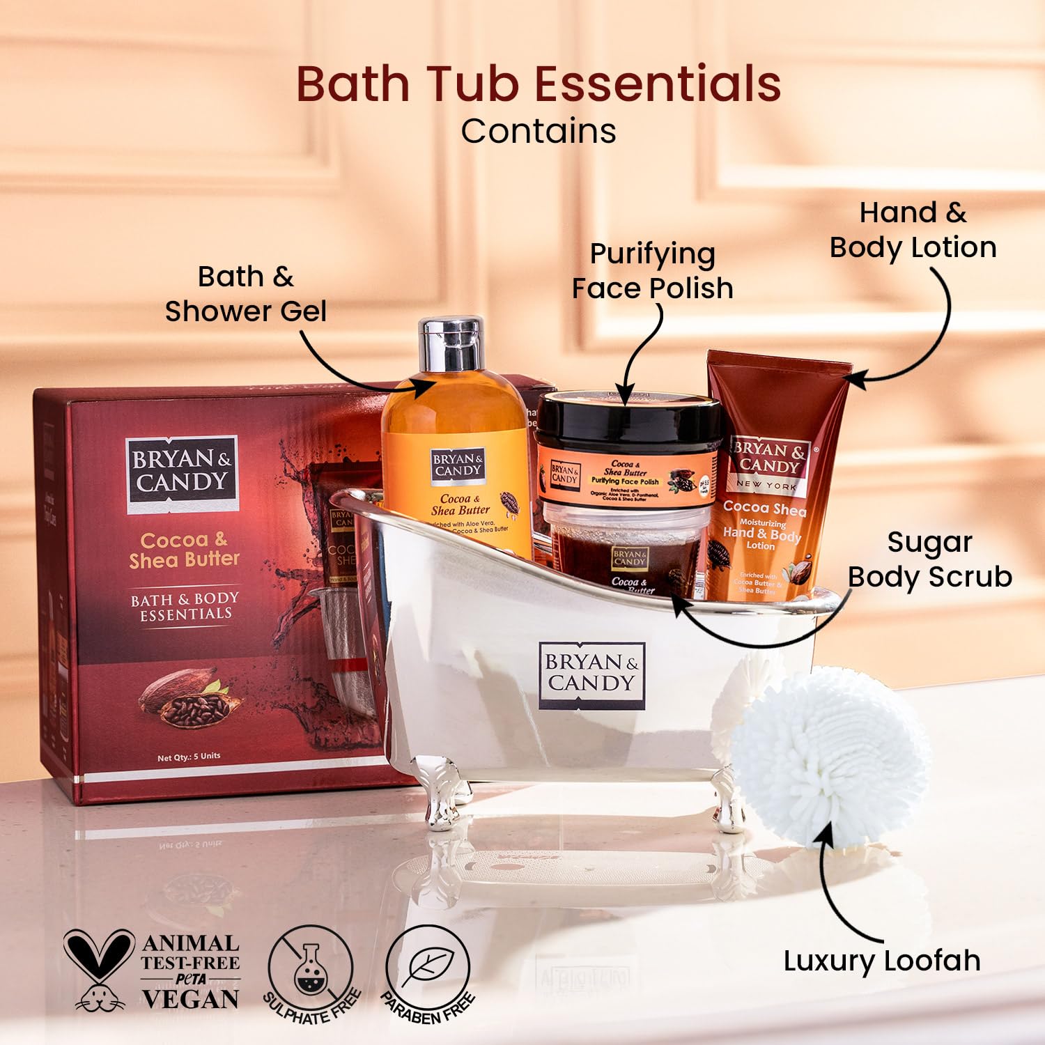Bryan & Candy Bath Tub Essentials|Gift Set For Women And Men | Complete Home Spa Experience (Cocoa Shea Tub Kit) 1