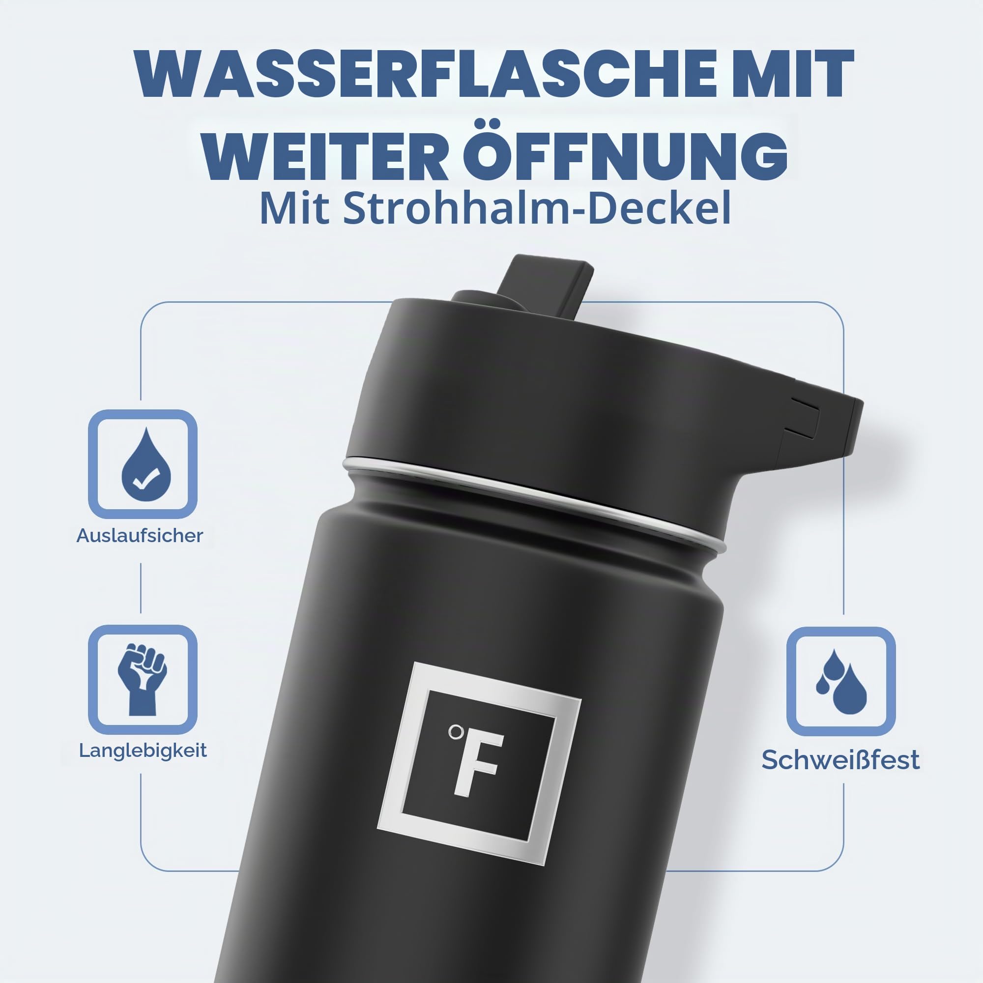 IRON °FLASK Sportwasserflasche - 18 Unzen, 3 Deckel (Strohdeckel), vakuumisolierter Edelstahl, heiß kalt, Moderne doppelwandige, einfache Thermobecher (blau)
