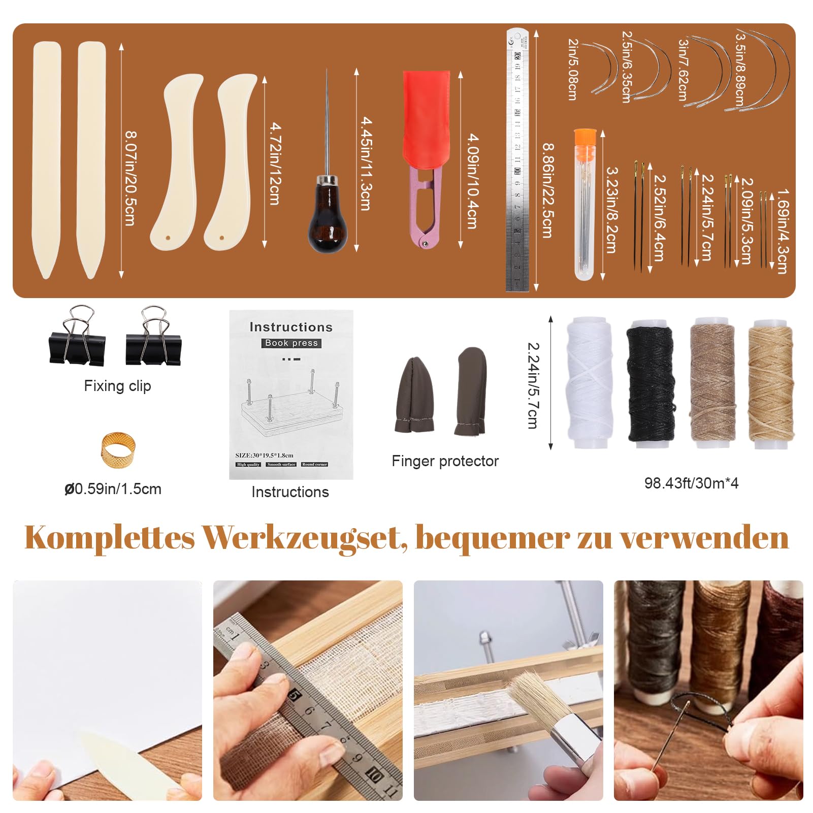 Juego de encuadernación de libros, prensa de libros, accesorios de encuadernación con prensa de libros de madera, placa de tapa de libro, hueso para papel, punzón de costura, encuadernación de lino