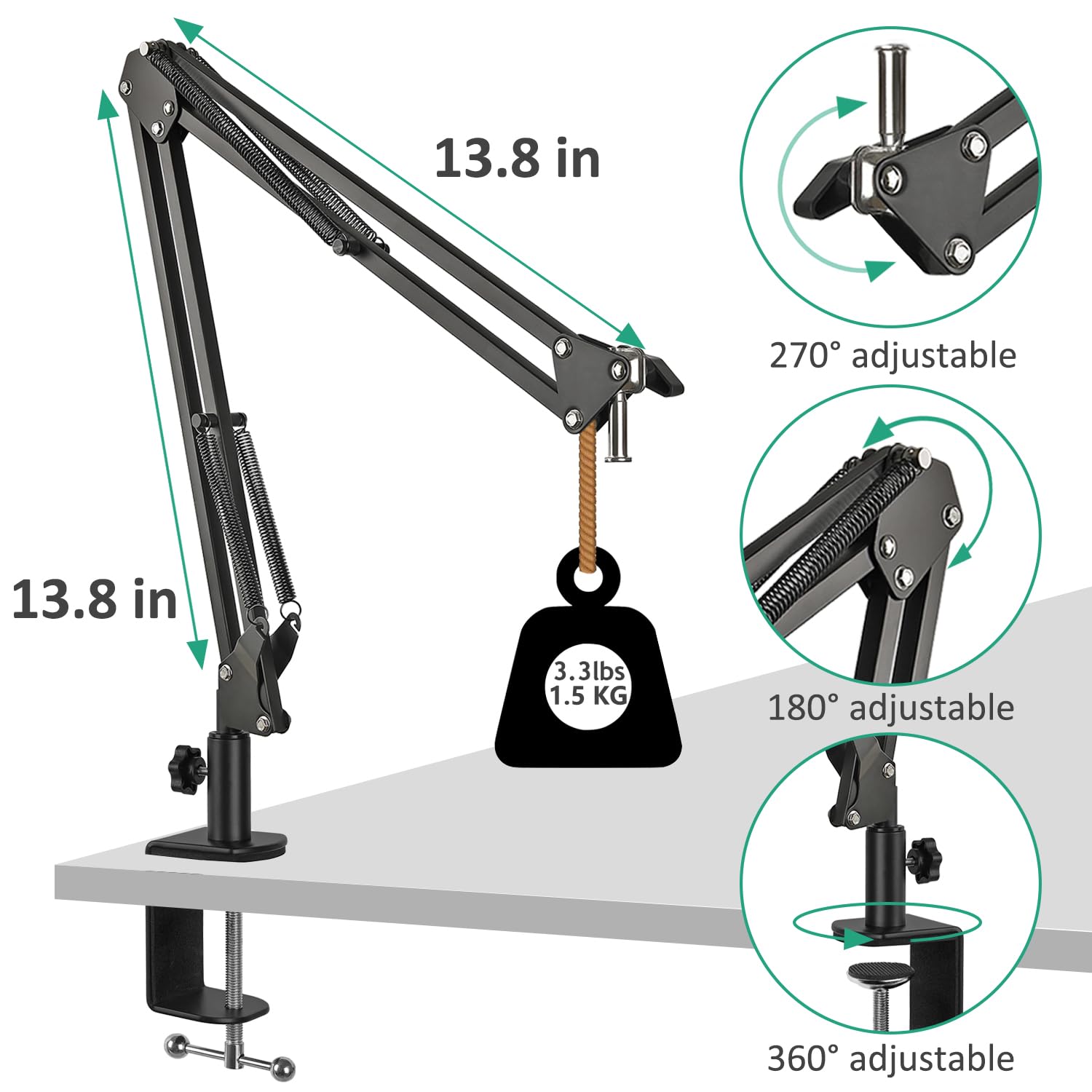 Rigych Audio Technica AT2020 Mic Stand, Suspension Scissor AT2020 Boom Arm with Shock Mount, Foam Windscreen - Image 4