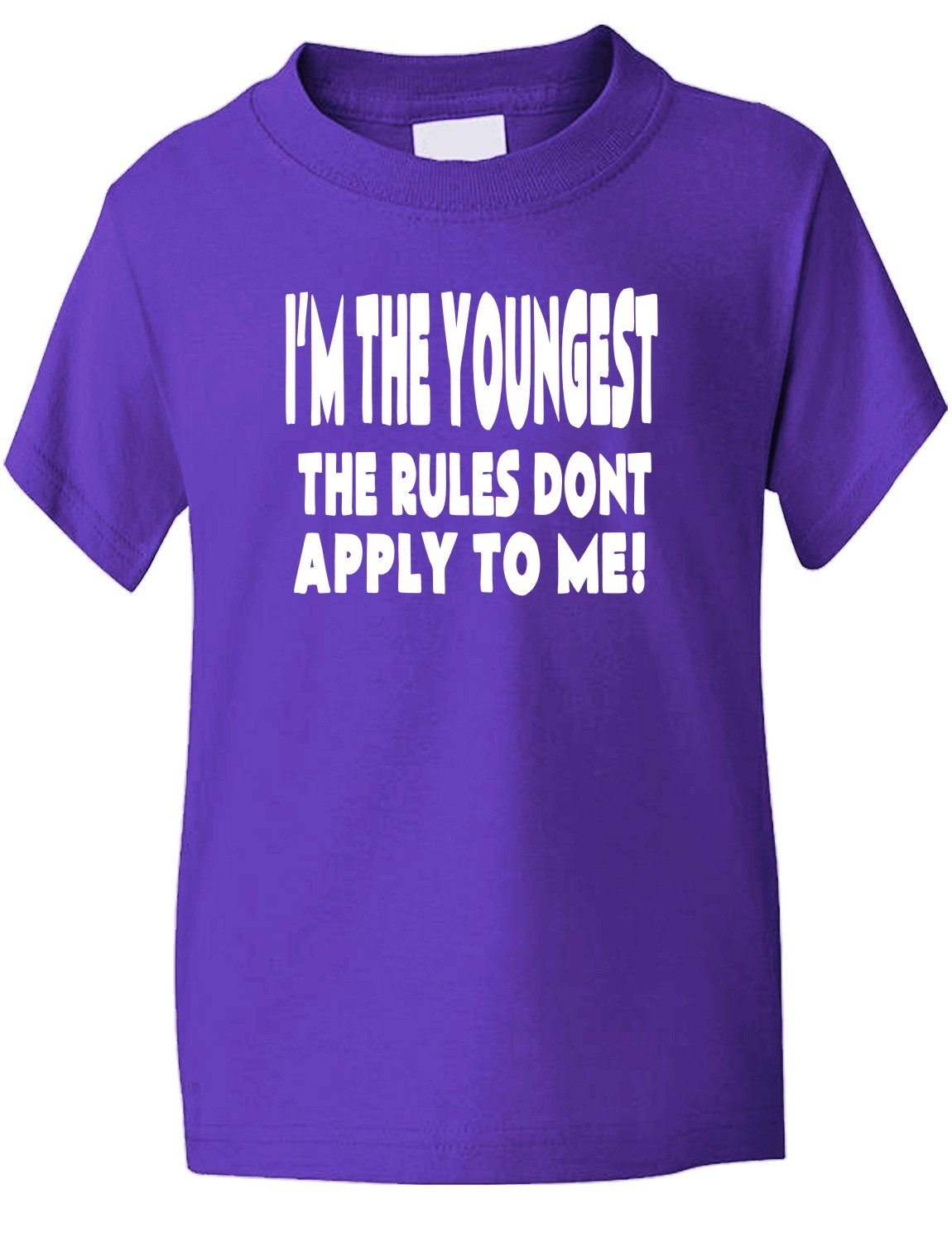 Print4U I'm The Youngest Rules Don’t Apply to Me Kids T Shirt Age 7-8 Purple