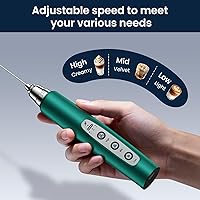 Vista 4 de Espumador de leche con soporte - Espumador de café recargable de mano con 3 batidors de acero inoxidable, batidor eléctrico ajustable de 3