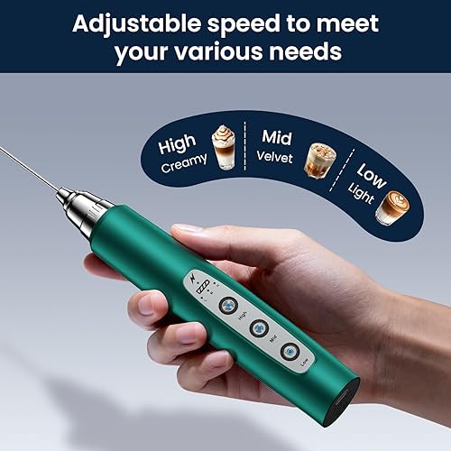 Miniatura 4 de Espumador de leche con soporte, espumador de café de mano recargable con 3 batidores de acero inoxidable de 3 velocidades ajustables, mezclador