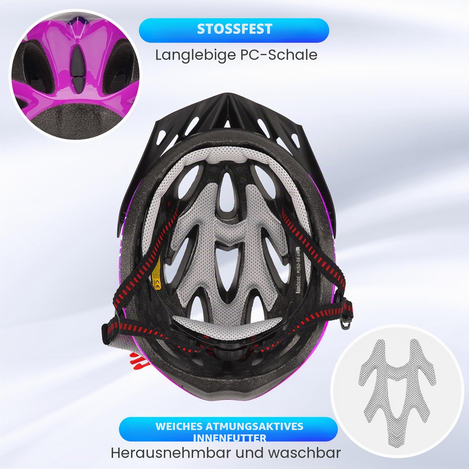 Fahrradhelm Kinder, Verstellbarer Fahrradhelm für Jungen und Mädchen im Alter von 3-14 Jahren, Multisport-Kinderhelm für Fahrrad,Skaten,Radfahren, Kinder Fahrradhelm 50–58 cm