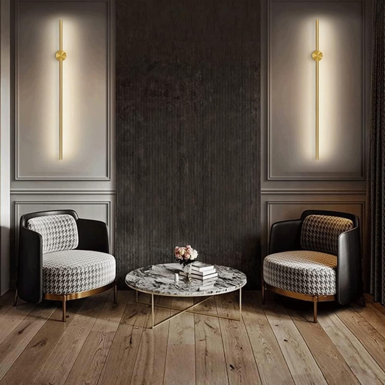 Lámpara Aplique de pared LED lineal dorado para interiores, moderno, de tira larga, con rotación de 330°, ajustable, para tocador, 3000 K, para baño, sala de estar y pasillo Iluminación Interior