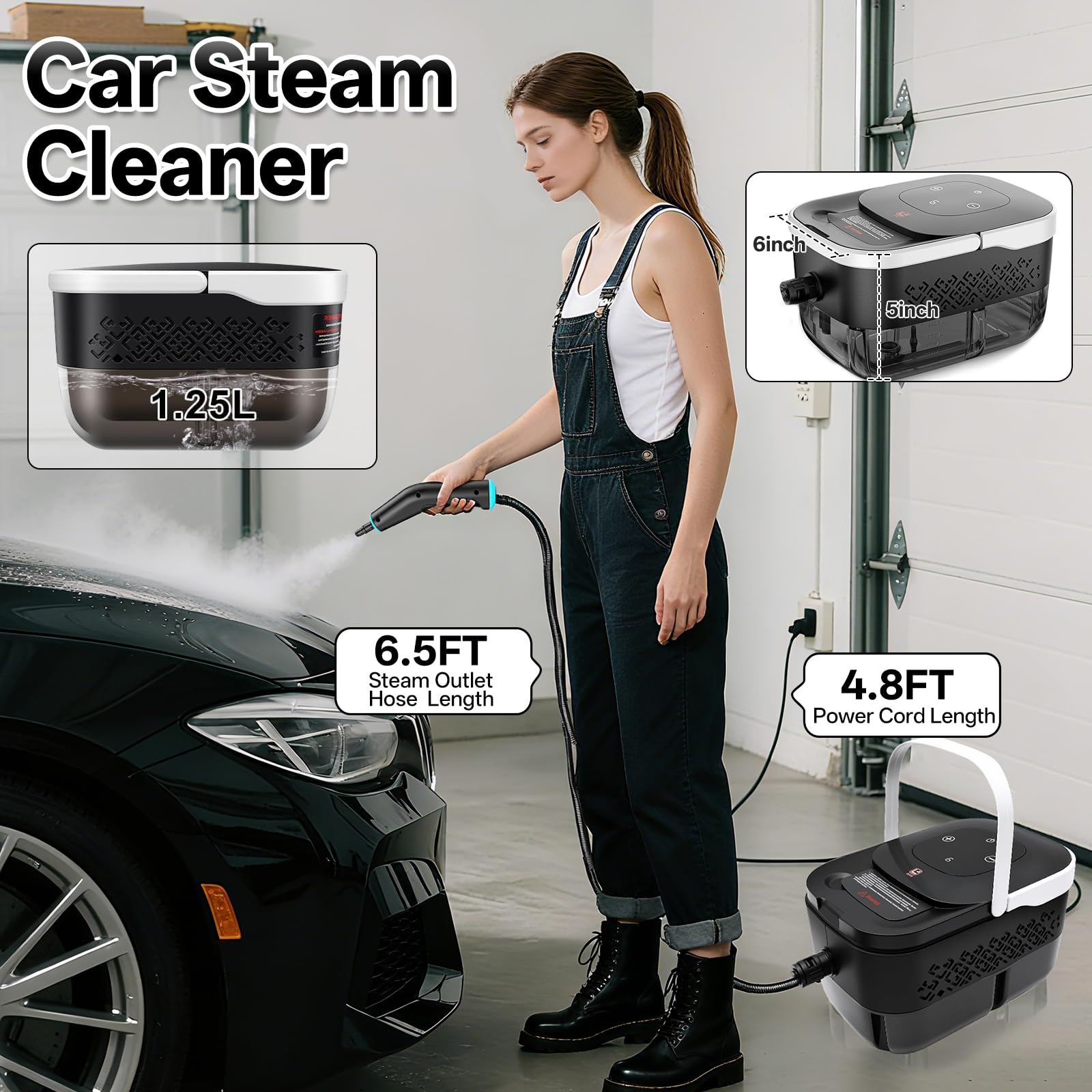 Steam Cleaner for Home,High Pressure Steamer for Cleaning,1250ML Water Tank 15s Heat-Up,6 Level Adjustable,Handheld Steam Cleaner for Floor,Car,Couch,Furniture,Kitchen — view 5
