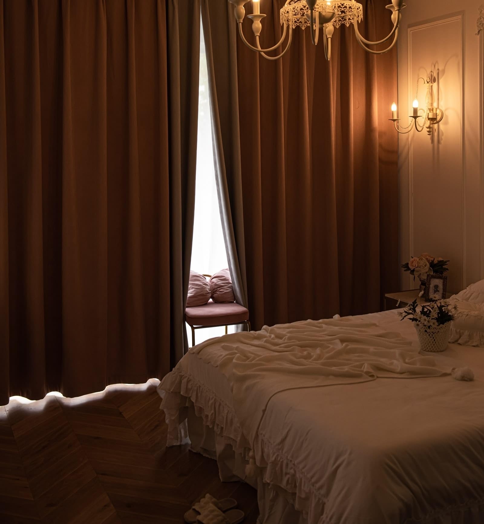 Zasłony do sypialni, nieprzejrzyste, szenilowe z oczkami, jasnoszare i różowe, żakardowe, nowoczesne, 2 sztuki, zaciemniające, jednokolorowe, patchworkowe do salonu, wys. 160 x szer. 86 cm