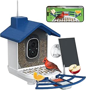 Bird Feeder with Camera Bird Feeders for Outdoors with Solar Panel, AI Identification, Ideal Gift for Lovers Friends and Parents, Navy Blue asin的图片
