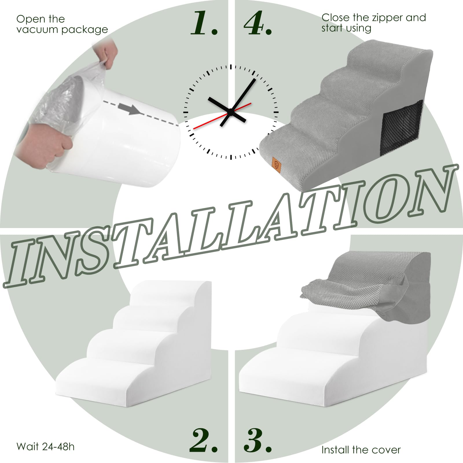 Thihome Scale per Cani, 4 Ripiani in Schiuma ad Alta Densità, Antiscivolo per Cani Feriti, Animali Domestici più Anziani, Gatti di Piccola Taglia, Grigio, 73.7x40.6x50.8 cm