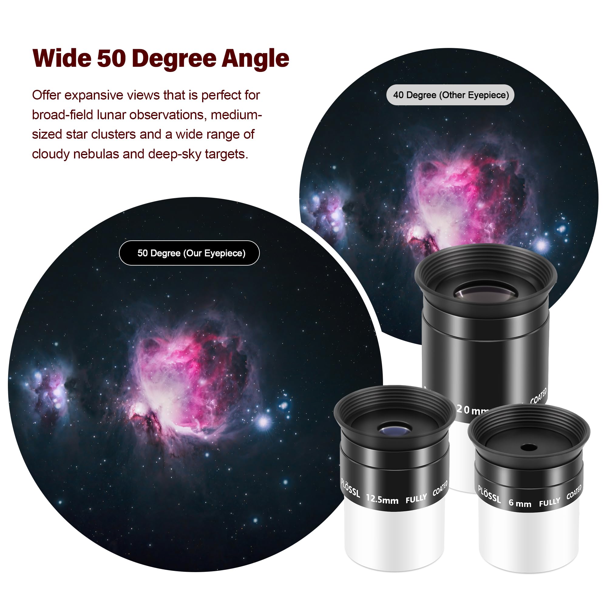 Astromania Zestaw okularów teleskopowych plossl 6 mm 12,5 mm 20 mm - 4-elementowa konstrukcja plossl - gwintowane do standardowych filtrów astronomicznych 3,2 cm