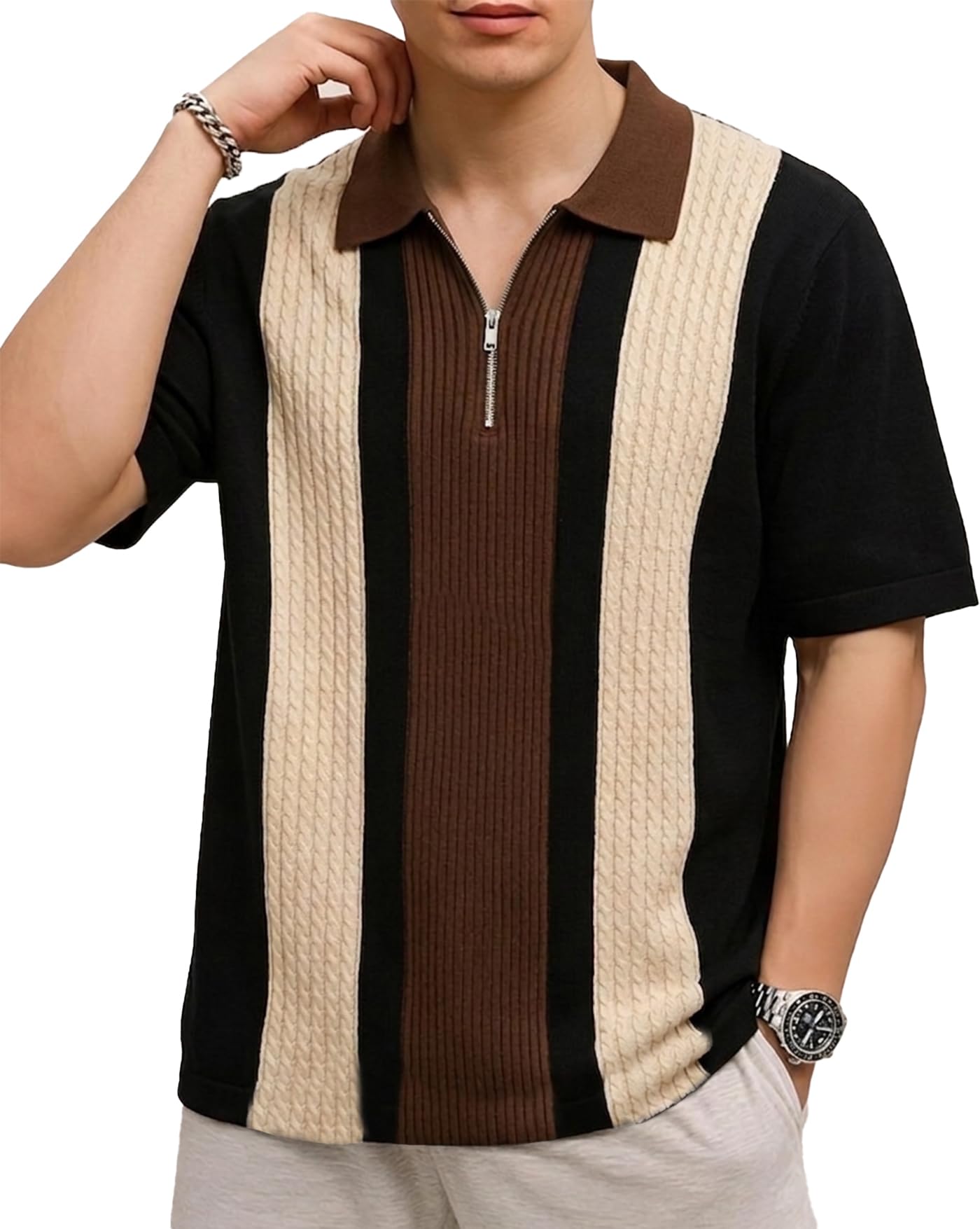 enitor Men's Solid Polo Neck Cotton Blend T-Shirt, Knit Regular fit T-Shirt for Men, Texture Polo Half Sleeves Tshirts-picture-37