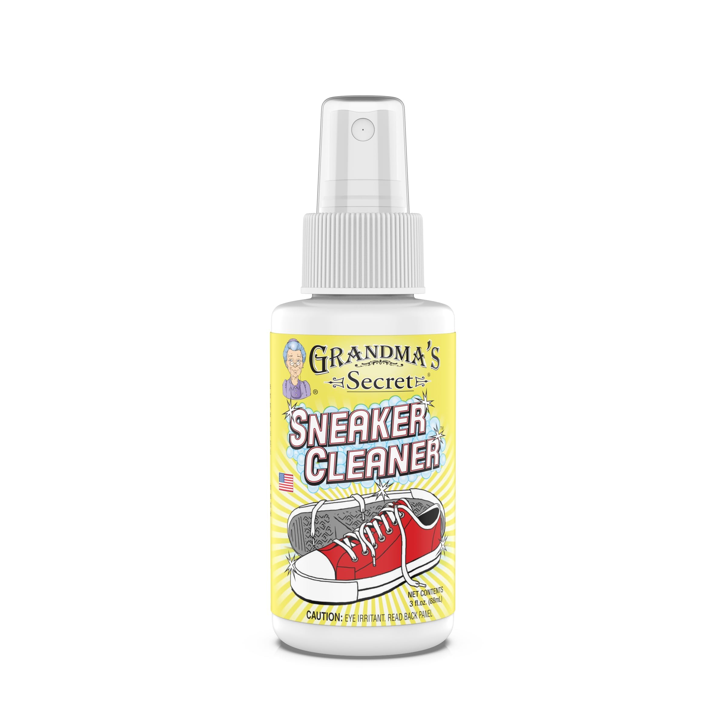 Grandma's Secret Shoe Cleaner - Stain Remover Spray for Rubber, Canvas and Leather - Removes Dirt, Grime and Grass - Sneakers Cleaner for Outdoor Shoes, Slippers and Moccasins - 3 Ounce