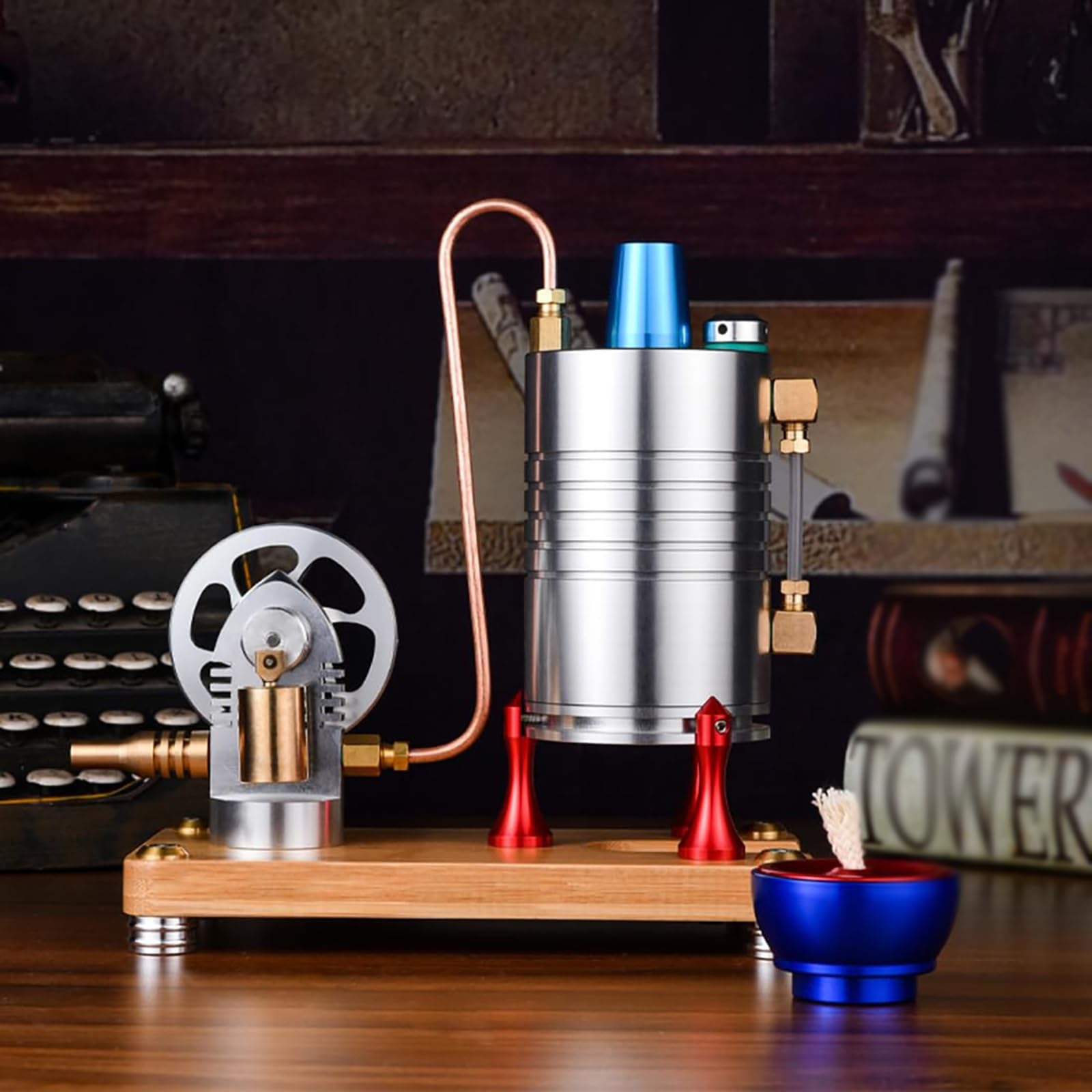 Mini metalowy zestaw silników parowych, retro pionowa maszyna z podstawą, pojemność 167 ml, edukacyjny prezent naukowy dla dzieci i dorosłych