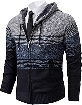 Mylldey Mens Hoodies Knit Sweater, Full Zip Fleece Lined Cardigan Sweaters Casual Regular Fit Knit Hooded Men Sweater Jacket