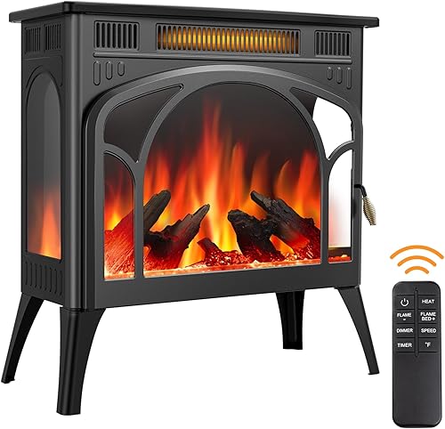 Joy Pebble Calentador eléctrico mejorado, estufa de chimenea infrarroja 3D independiente con control remoto y temporizador, colores de llama