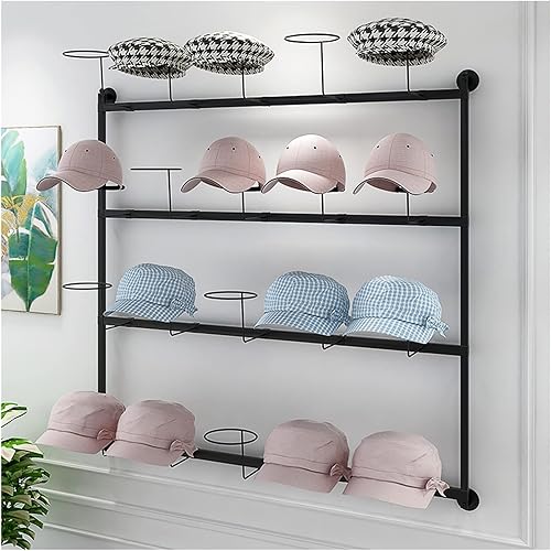 LZMZMQ Estante de metal para sombreros de pared, torre de exhibición de 4 niveles para peluca/gorra, con ganchos móviles para sombreros, 39.3 Blanco