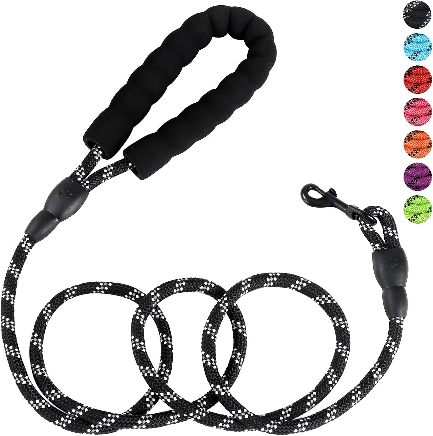 Petmegoo 5ft 1/3in Light Weight Strong Black Dog Leash for Small Dogs & X Small Dogs, Highly Reflective Durable Rope Puppy Leash with Soft Padded Anti-Slip Handle for Casual Walk (0~18 lbs.)