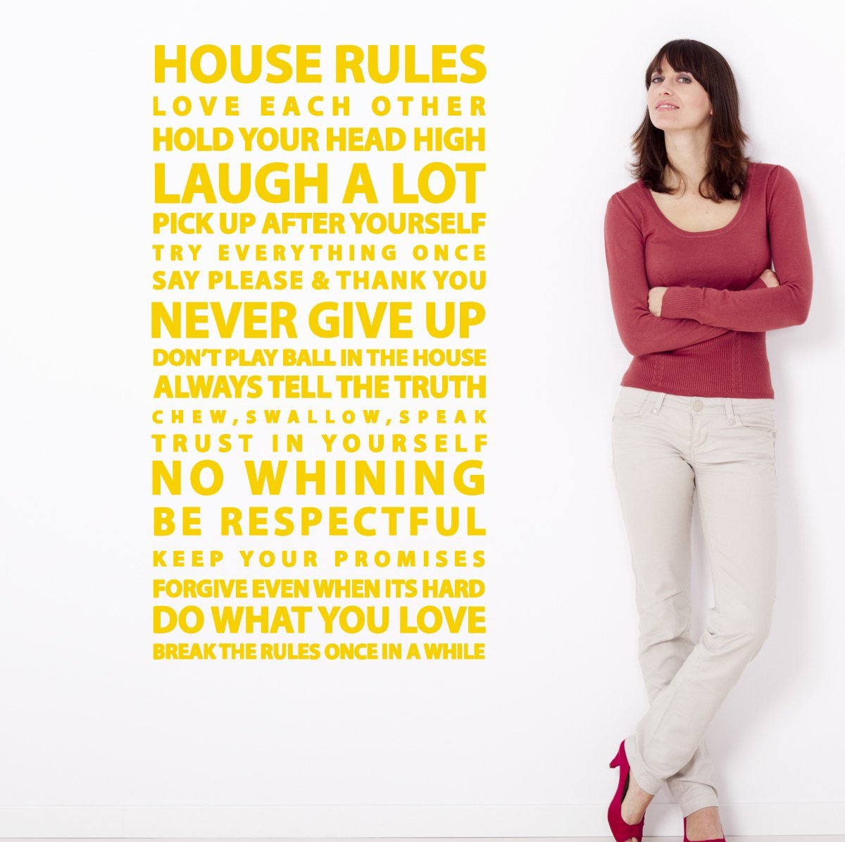 House Rules Quote Wall Decal - Large Family Art Vinyl Sticker For Home Decor, 48x26 Inches, White, Removable - View #5