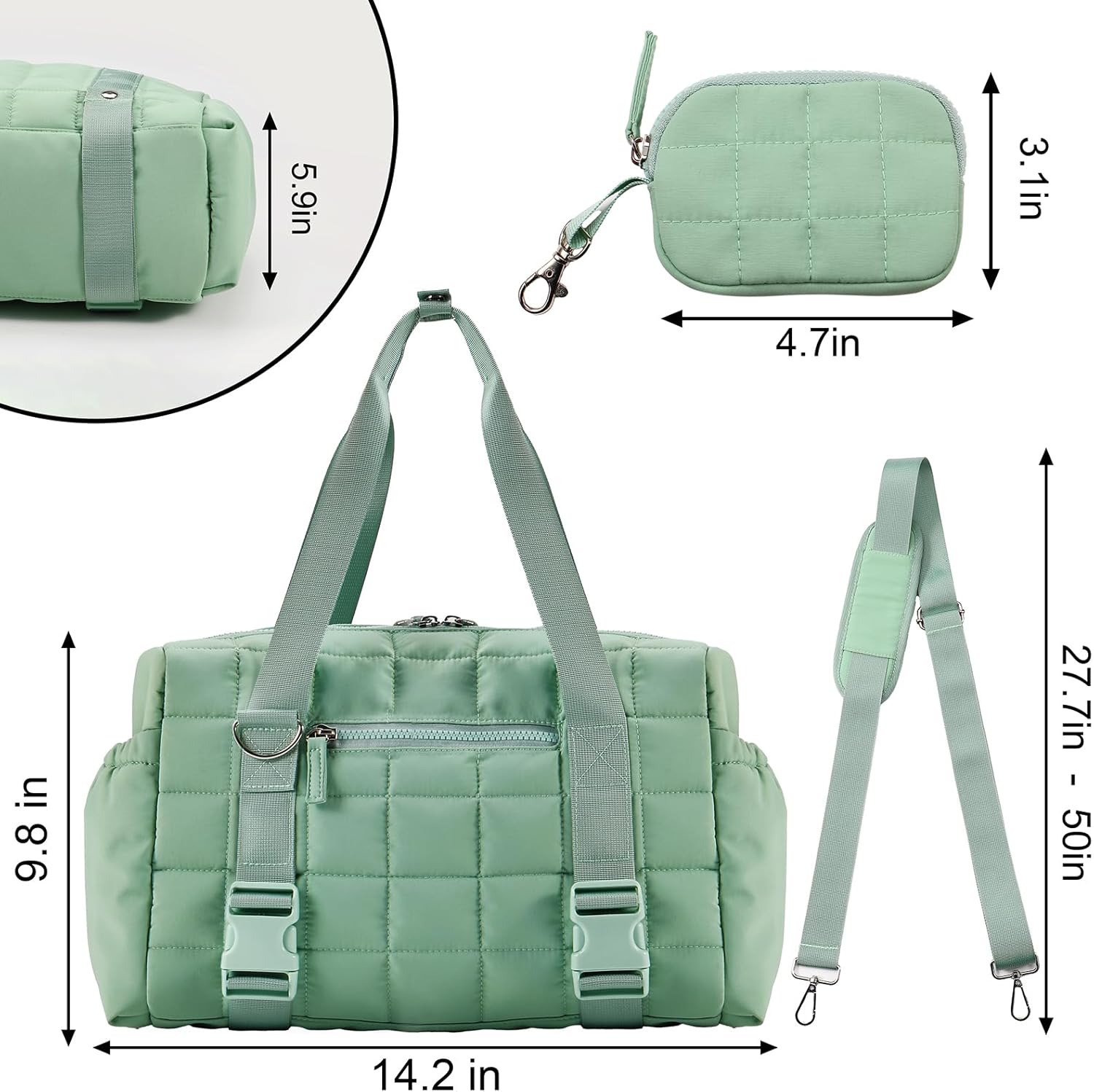 Small Gym Bag for Women, Puffy Sports Duffel Bag with Yoga Mat Holder, Gym Tote Bag with Wet Pocket & Coin Wallet, Carry on Bag for Workout Dance Pilates Ballet Swimming Travel - Image 5