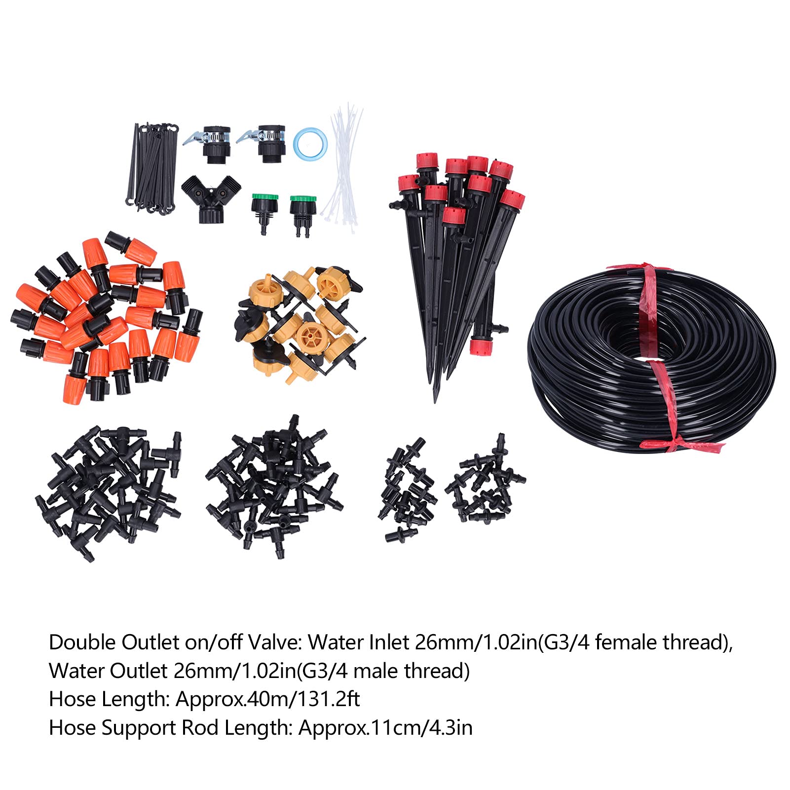 Kit de riego por goteo para jardín con manguera 4/7 de 40M con boquillas ajustables y válvula de conmutación de doble salida para césped de invernadero