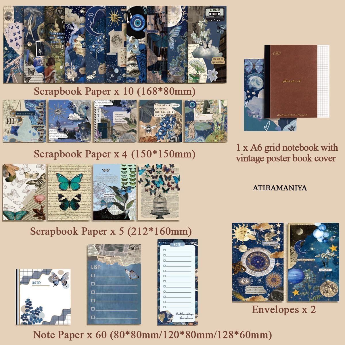LANLOY 346pcs Journal Supplies Kit Vintage Scrapbook Stickers Art Journaling Bullet Junk Journal Planners DIY Collage Album (New Butterfly) Self-adhesive, Wall,18.2 cm | Paper | Purple 3