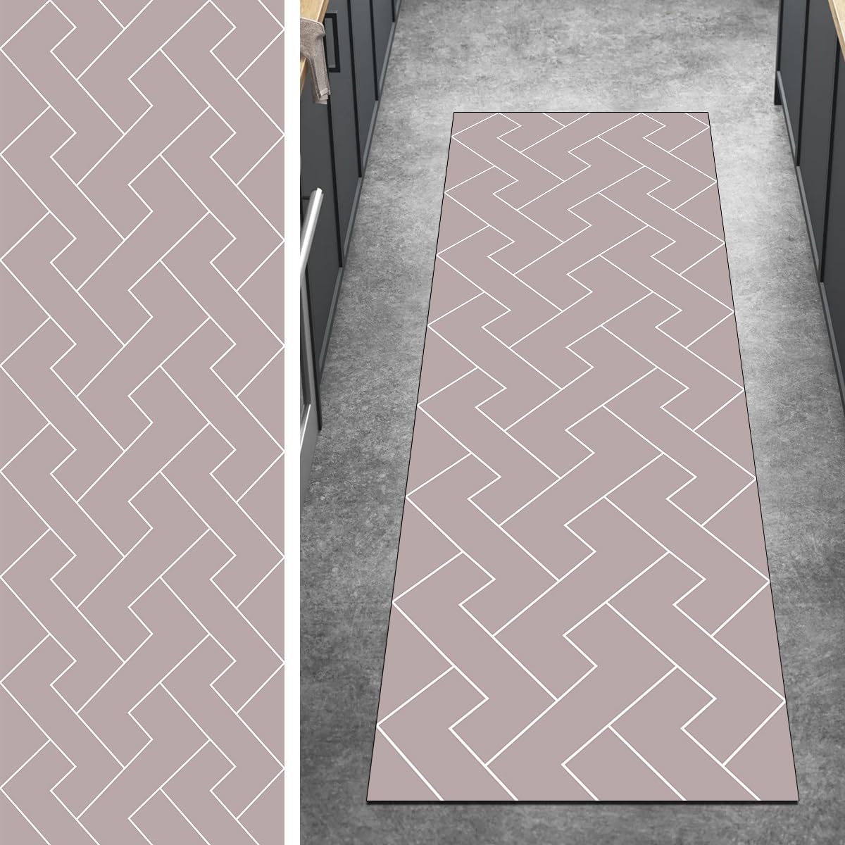 Tapis de couloir antidérapant pour escalier et cuisine grise