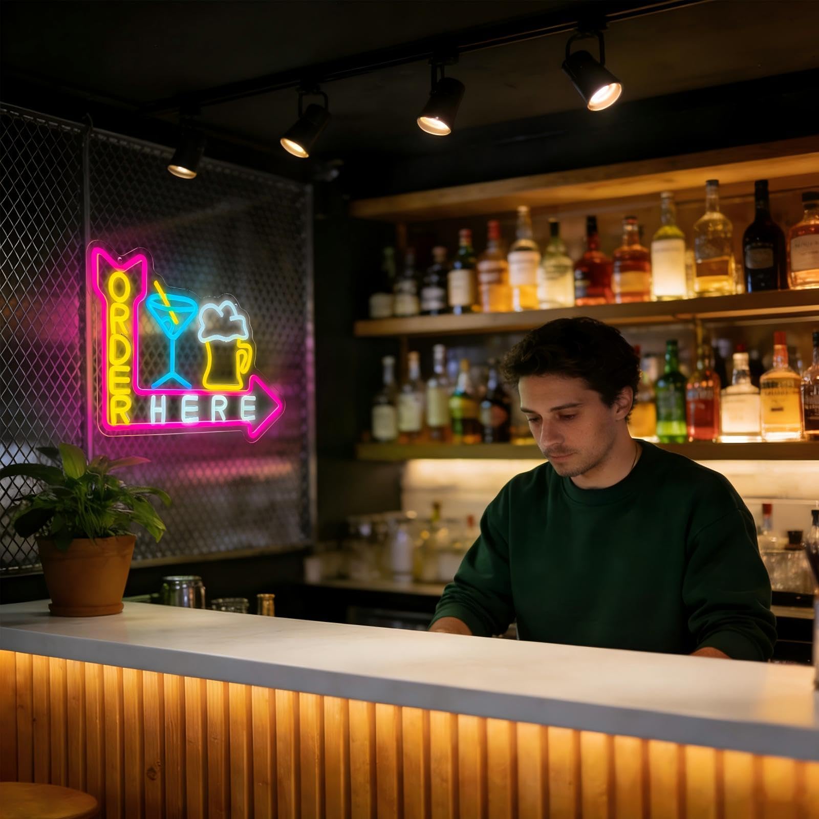 Neon na drzwi ścienne lub okno biznesowe, 40 x 40 cm, znak LED do baru, kawiarni, sklepu, restauracji, hotelu, zasilany przez USB, ściemniana jasność