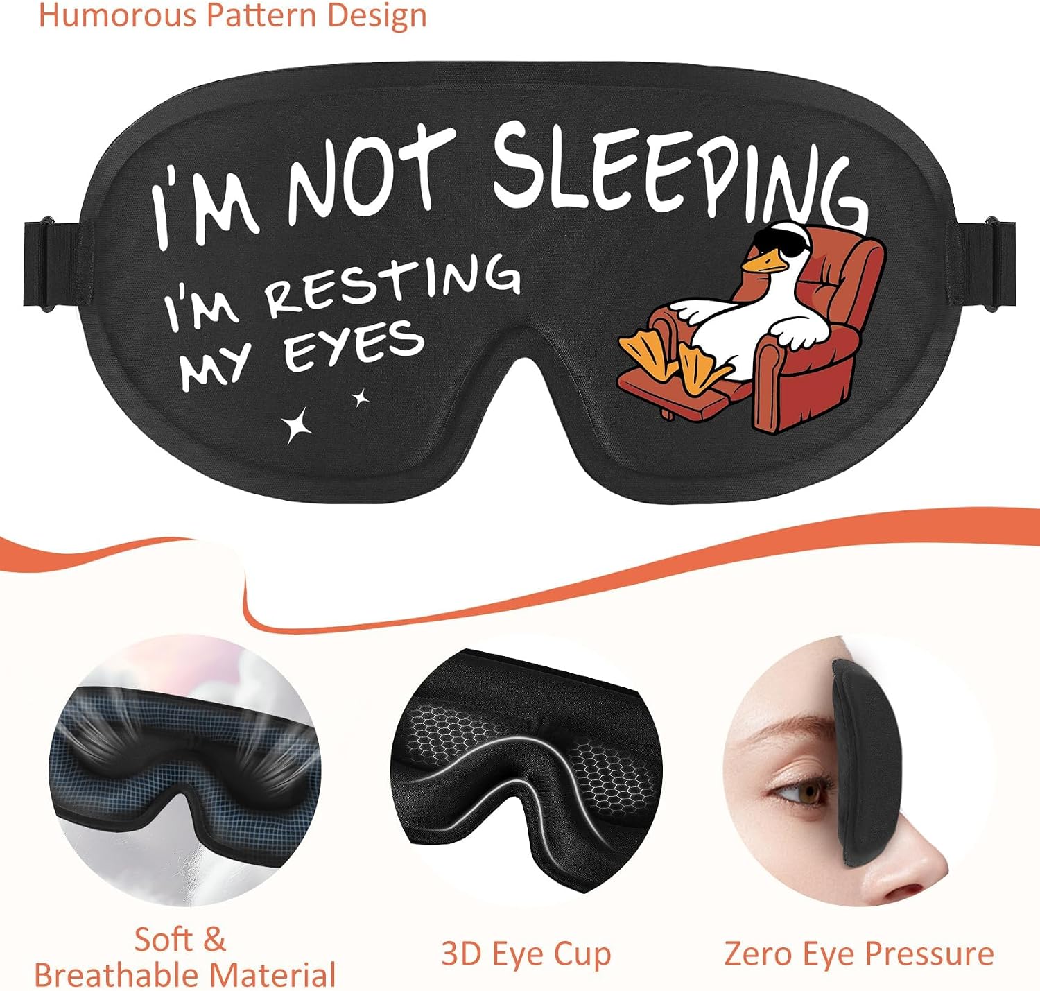 Funny 3D Zero Pressure Sleep Eye Mask for Men Women Side Sleeper, Adjustable Blackout Soft Breathable Eye Masks for Travel Nap Night Sleep, Humorous Gift Stocking Stuffers (Resting My Eyes) image 5