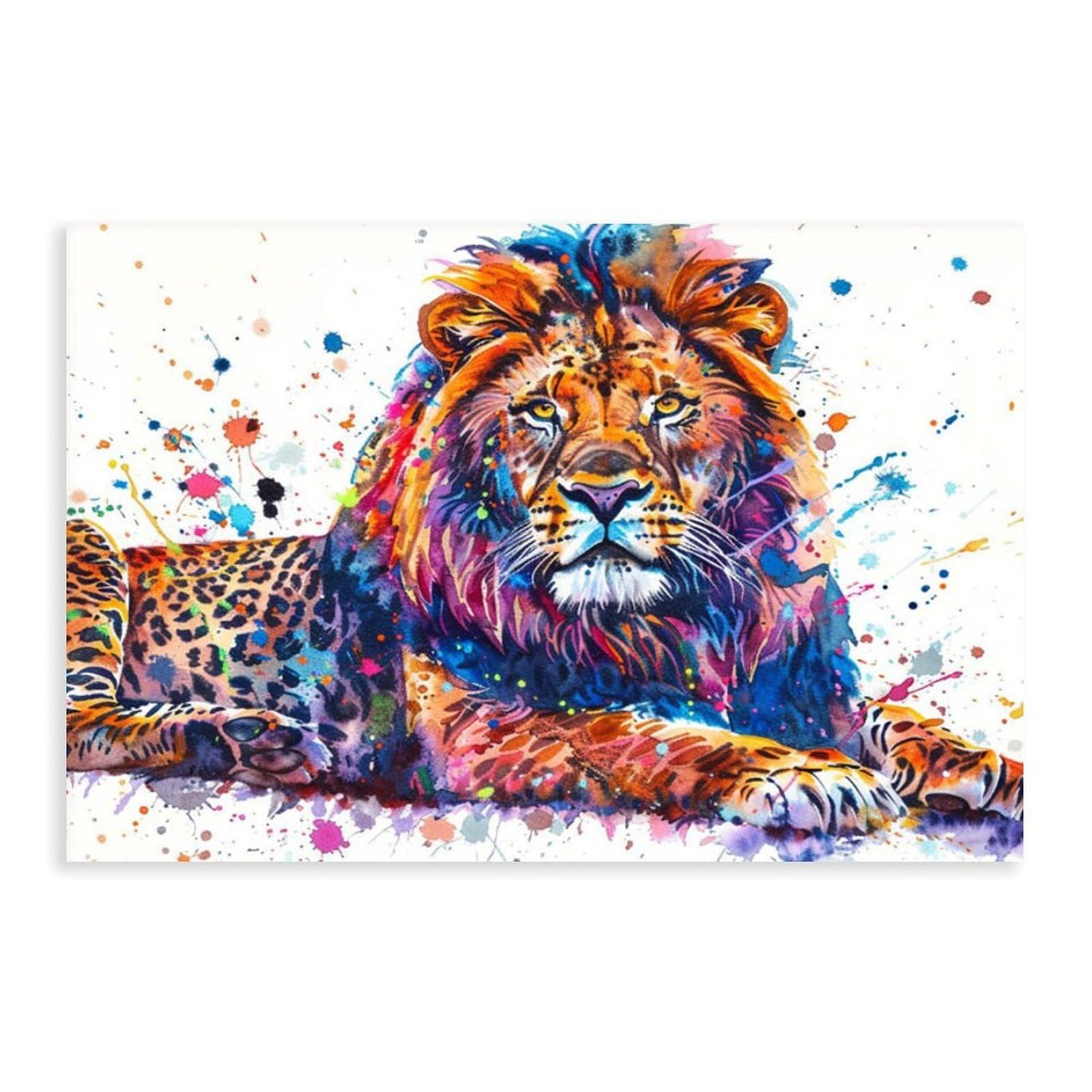 Pyberon Unframed Print-Style Colorful Lions Canvas Poster For Dorm Room Decor Gift