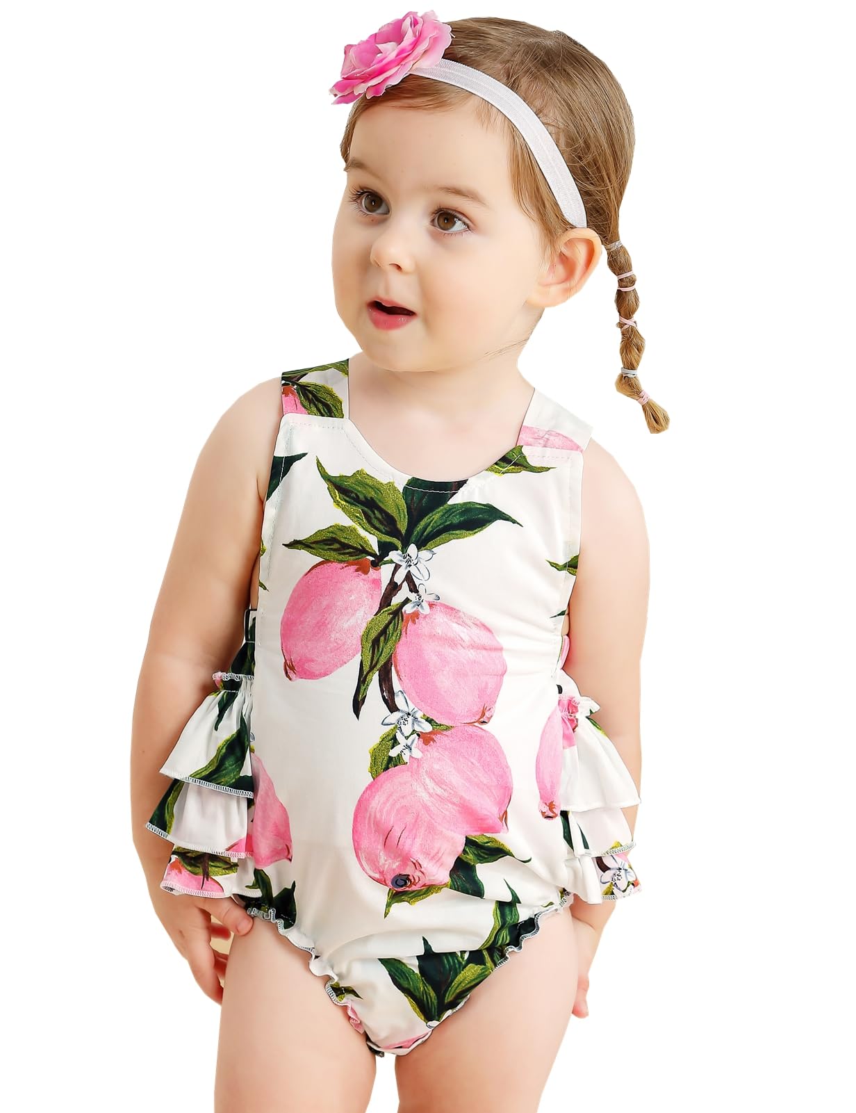 PrinceSasaBaby Girl's Floral Print Ruffles Romper Summer Clothes