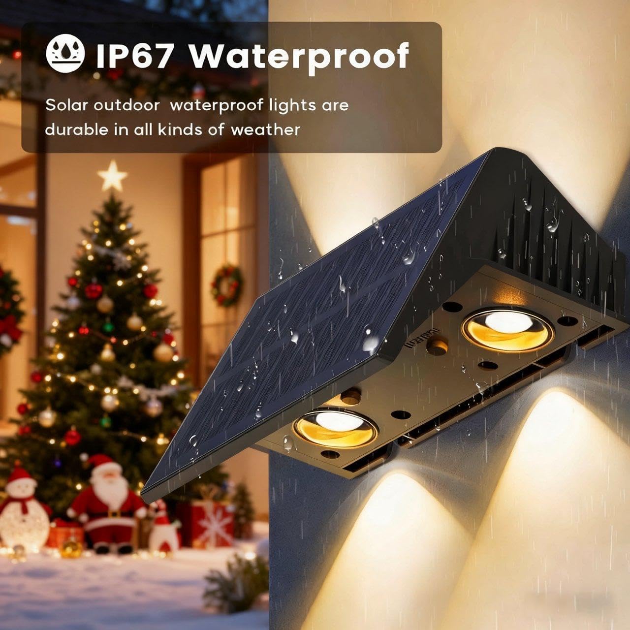 fence lights solar powered, 6-pack solar fence lights up/down flexible buttons, ip67 waterproof for outdoor, 100lm bright, auto dusk to dawn for wall/stairs/yard/railing/deck/pathway (warm white) warm white 6-pack