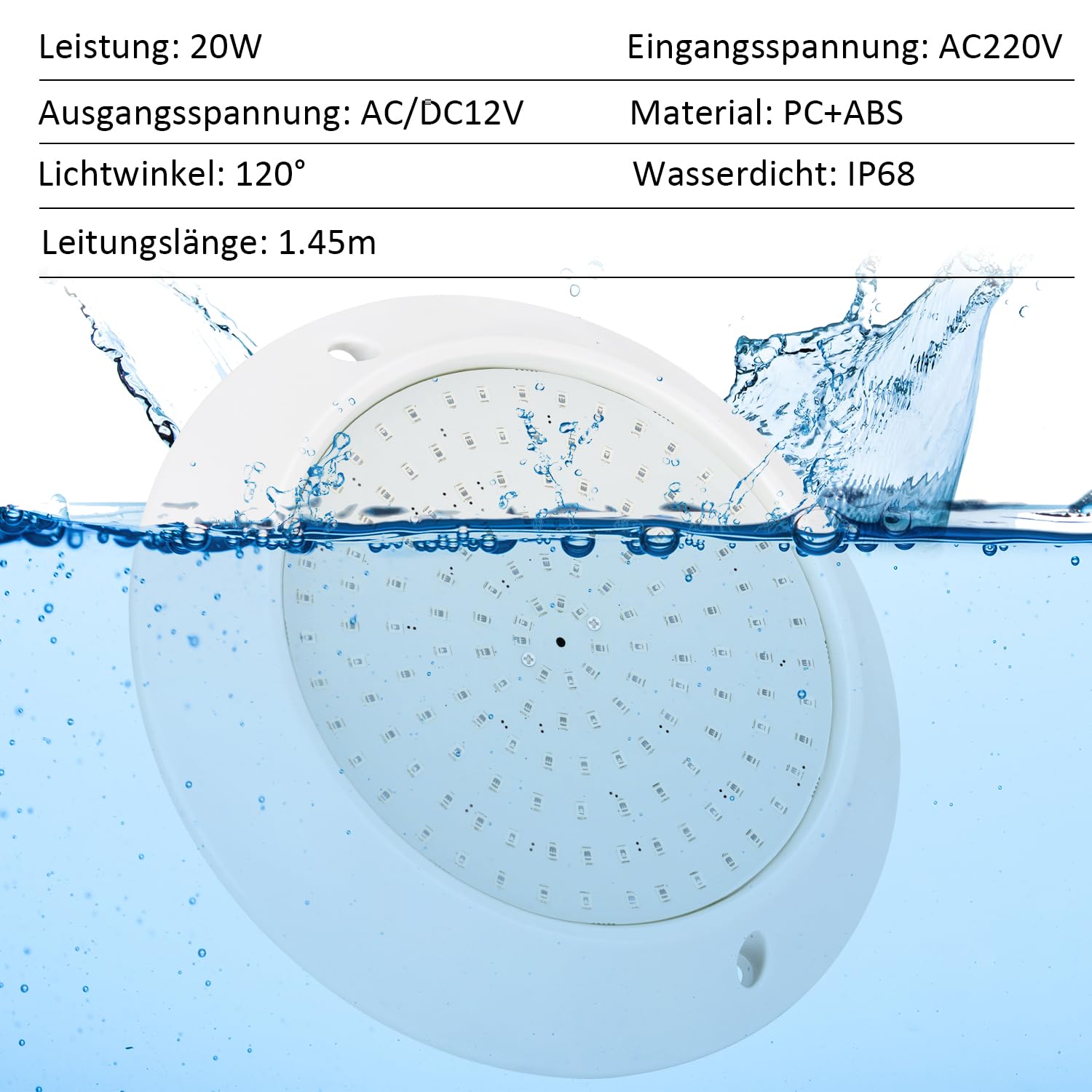 20W RGB LED Poolbeleuchtung Wasserdicht IP68 Unterwasserscheinwerfer，Oberflächenmontage, 12V AC/DC Schwimmbad Lampe mit Fernbedienung，Für Schwimmbad/Landschaft/Brunnen Beleuchtung