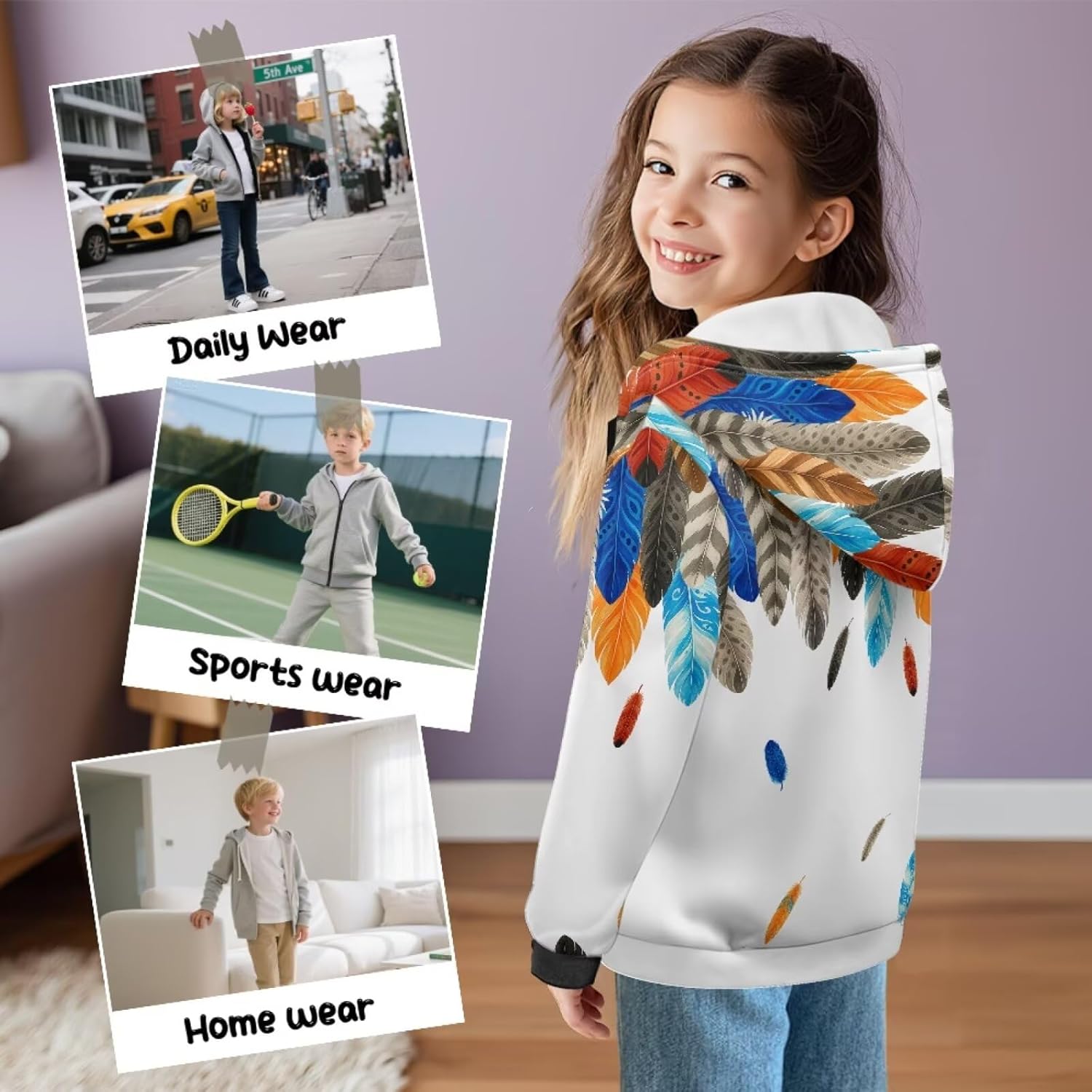Hoodies for Girls Kids Long Sleeve Full Zip Hoodie Running Sweatshirt with Pocket