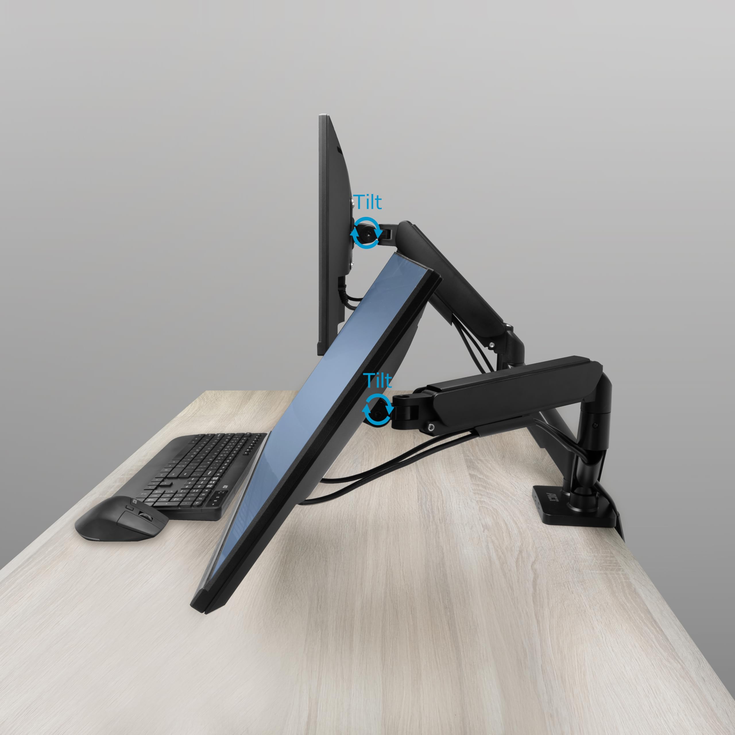 Supporto ACT Monitor per 2 monitor con schermi fino a 35 pollici, con molla a gas, 9 kg per braccio, regolabile in altezza, ideale per postazioni di lavoro flessibili AC8314