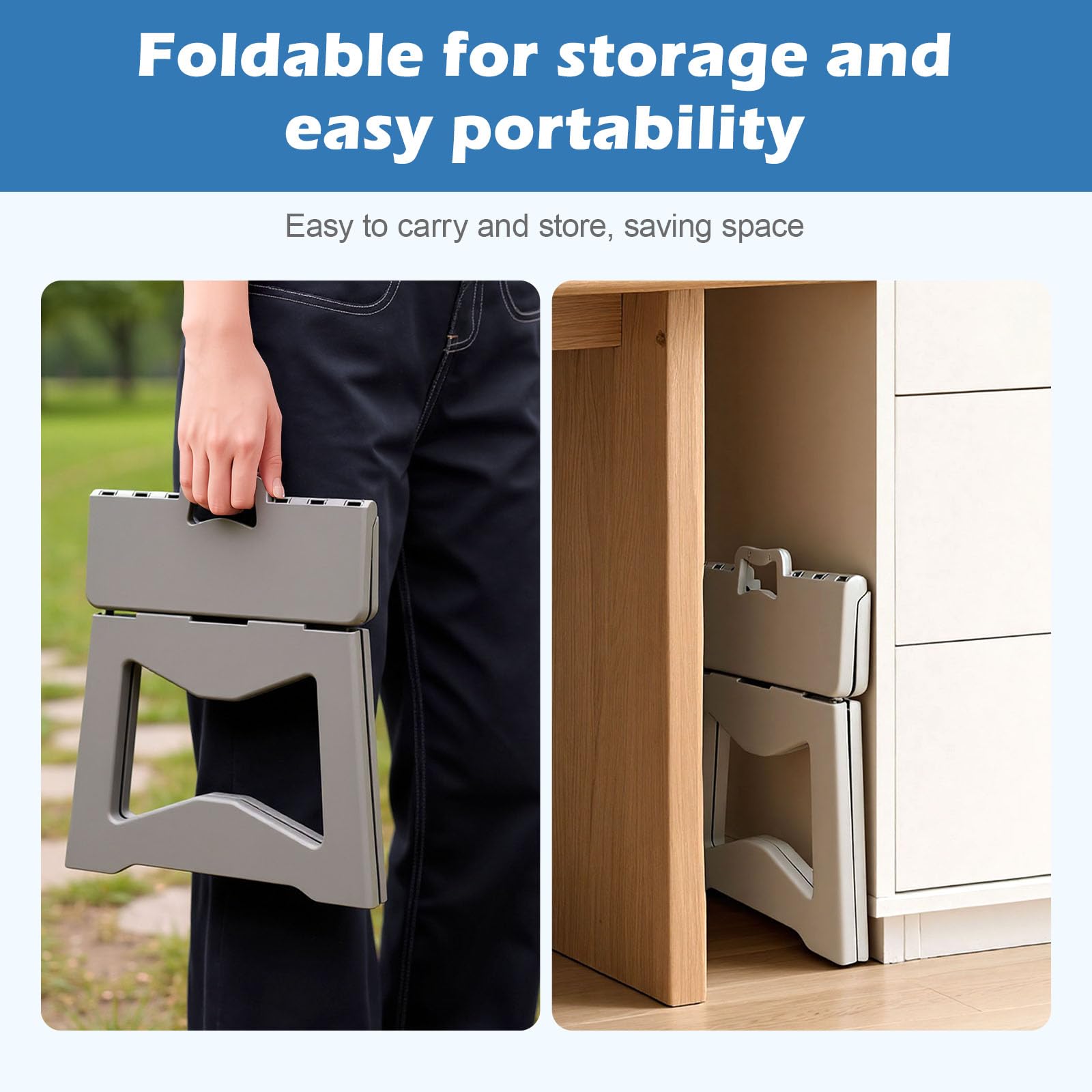 Yorbay Sgabello pieghevole, pieghevole, 24.5 cm, per adolescente e adulti, con chiusura di sicurezza, in plastica resistente, portata fino a 100 kg, per cucina, bagno, campeggio, giardino