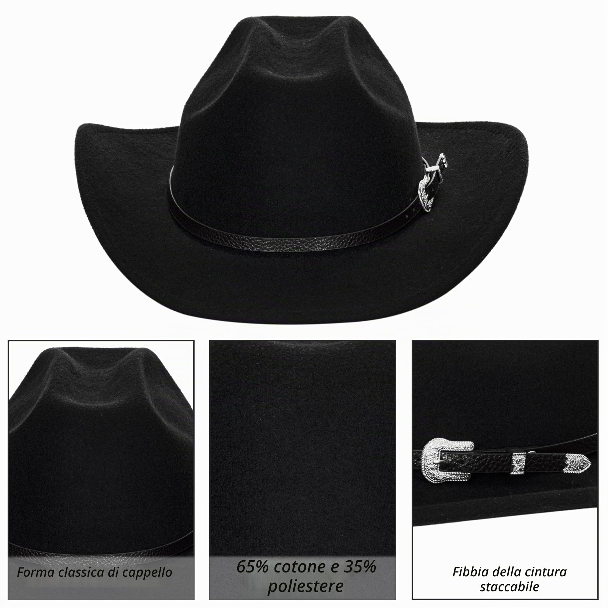Cowboy Hat for Men Women Classic Felt Roll Up Brim Fedora Cowgirl Hat Western Cowboy Hat with Belt Buckle