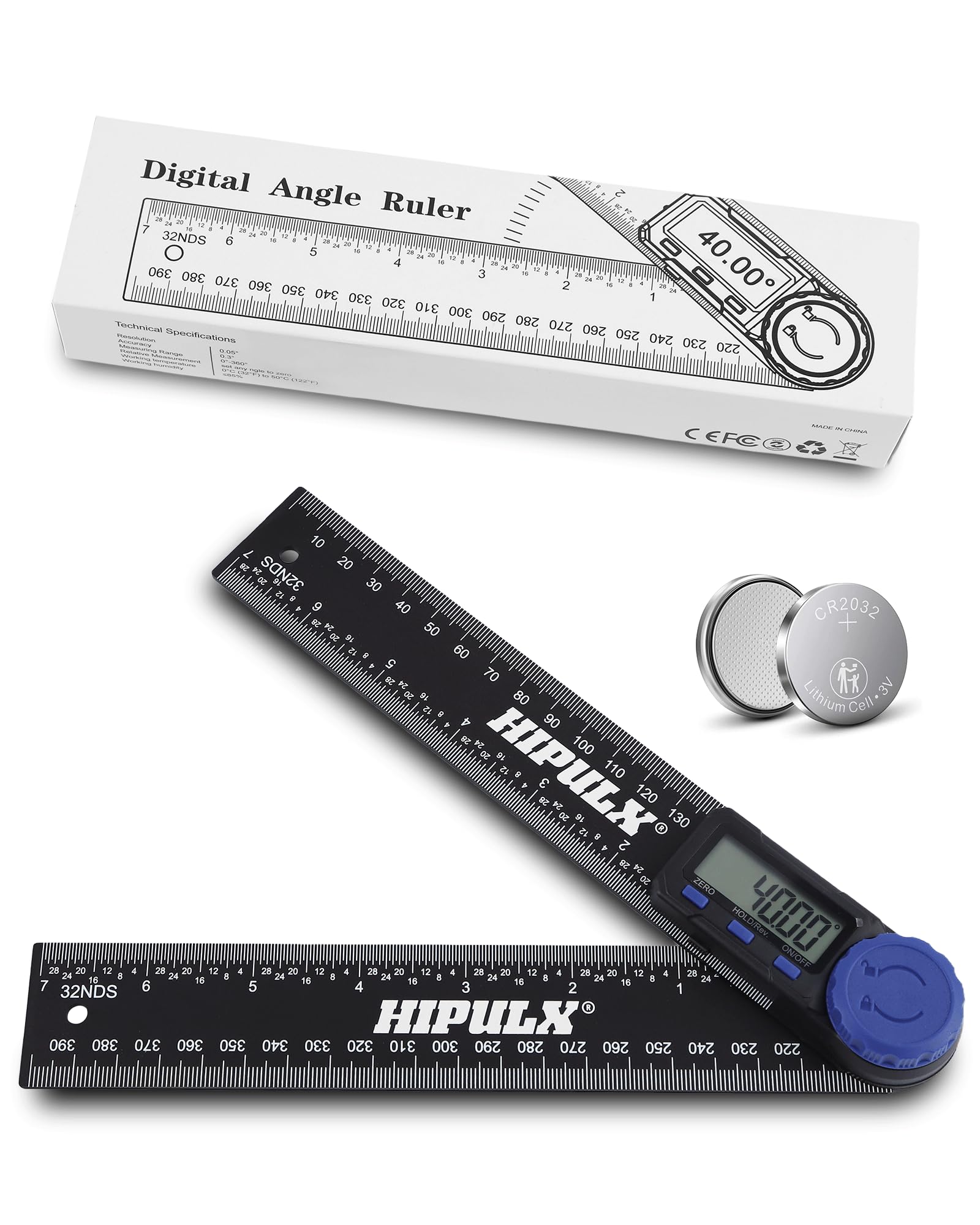 HIPULX Digital Angle Finder Tool, 7 Inch Digital Protractor with LCD Display, 0-360° Angle Finder Tool Digital, Construction Protractor & Ruler with Dual Battery for Woodworking, Construction