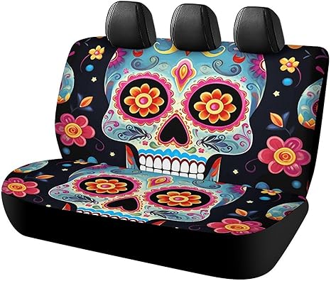 Car Seat Cover, Sugar Skulls Print Rear Seat Cover Automotive Seat Cover Universal Car Seat Cover Car Seat Protector