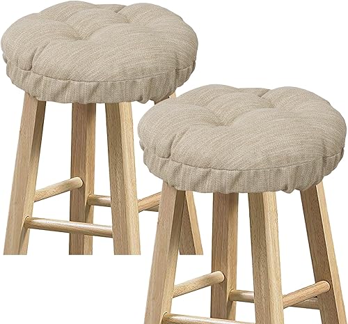baibu Juego de 2 fundas redondas para taburetes de bar súper suaves, redondas, 2 cojines solo (beige, 14 pulgadas)